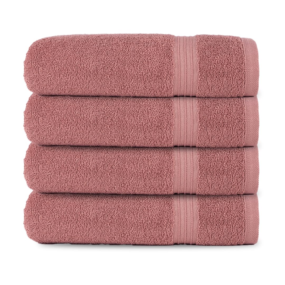 Textila Bath Towels - 27x54 Inch 100% Cotton Towels, Super Soft, Highly Absorbent & Lightweight - Ideal for Everyday Use, Spa & Hotel (Dusty Rose - Pack of 4)