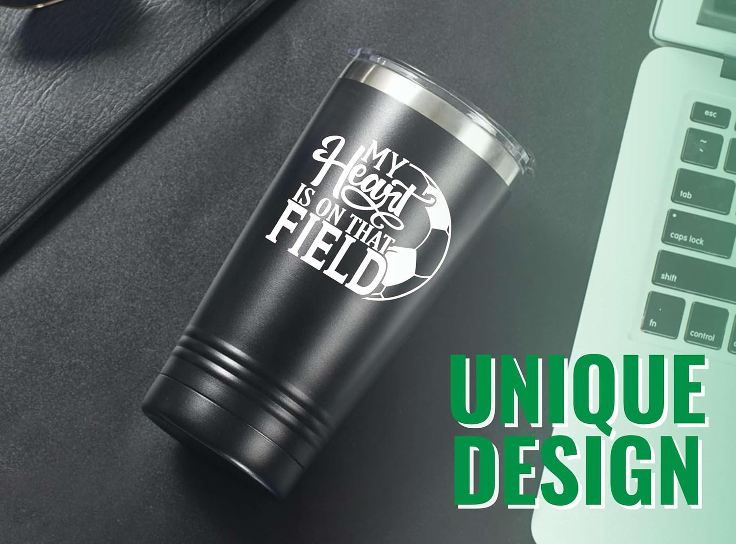 Onebttl Soccer Gifts for Boys, Men, Coach on Birthday Christmas, 20oz Stainless Steel Tumbler - My Heart Is On That Field - Image 2