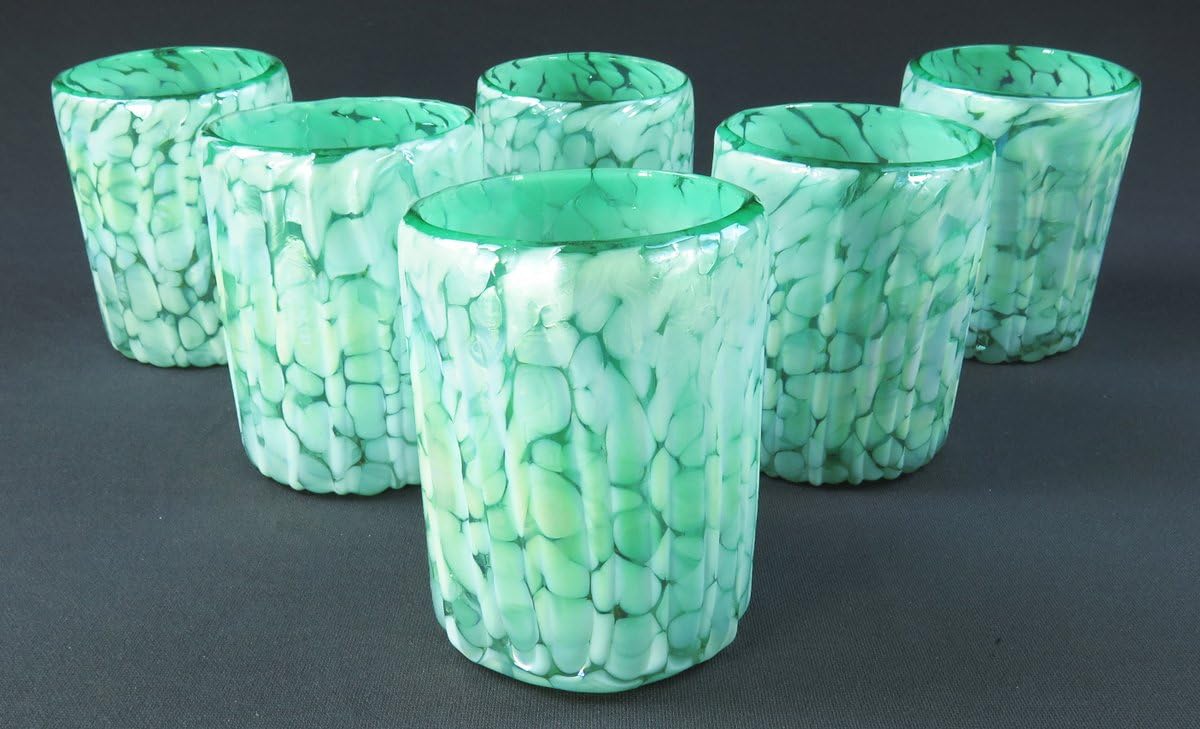Mexican Glass Green White Confetti Tumblers 12 Oz Set of 6