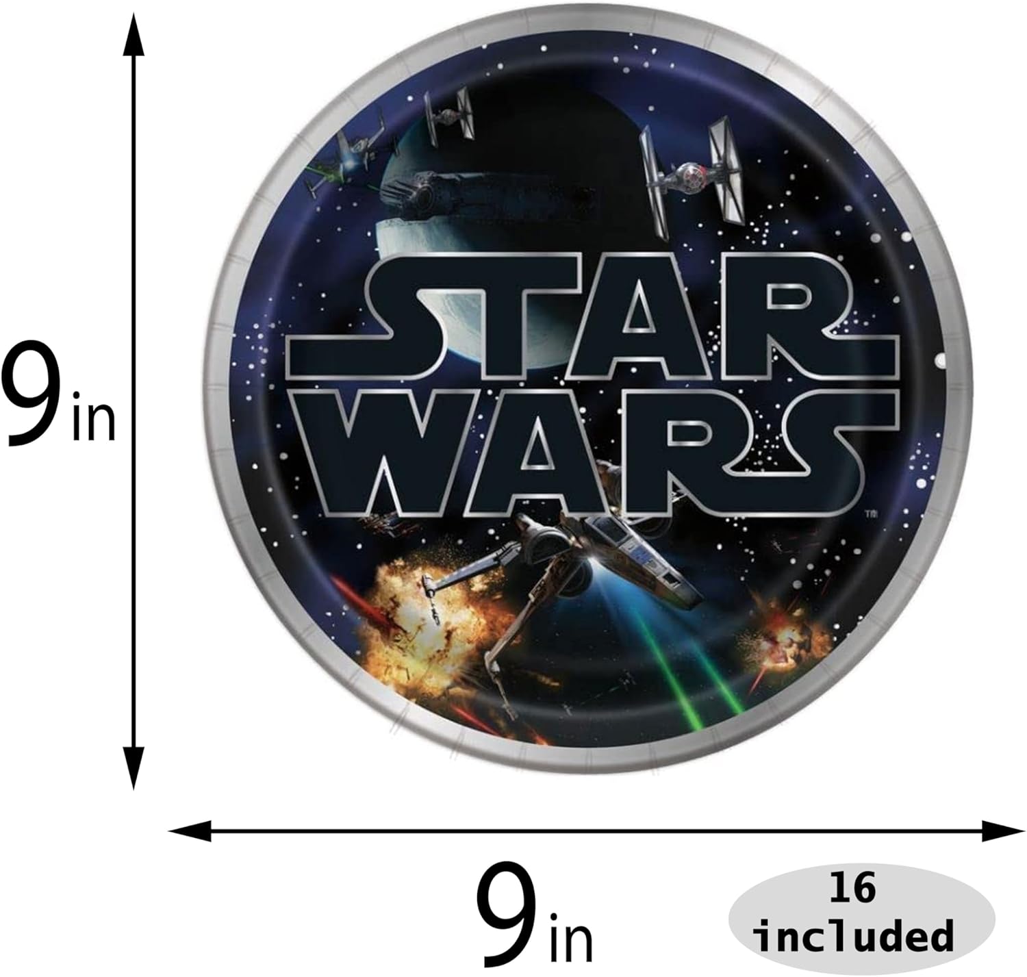 Bundle of 5 Items Classic Star Wars Party Supplies Pack Serves 16 Plates Lunch Napkins Cups and Table Cover Includes Birthday Candles