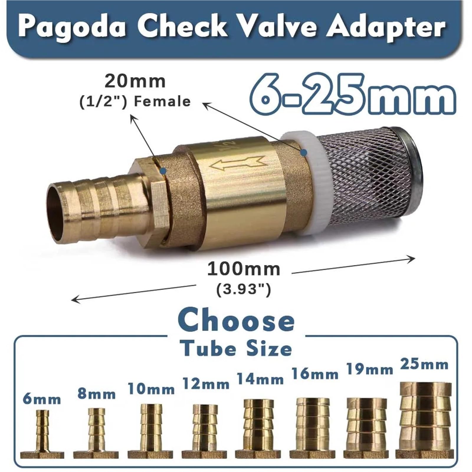Myjka ciśnieniowa, filtr z króćcem węża ze stali nierdzewnej Sprawdź 1/2 cala 6-25 mm 2 szt. Do pompy Paliwo Gaz Woda(For 12mm Tub,For 12mm Tub)