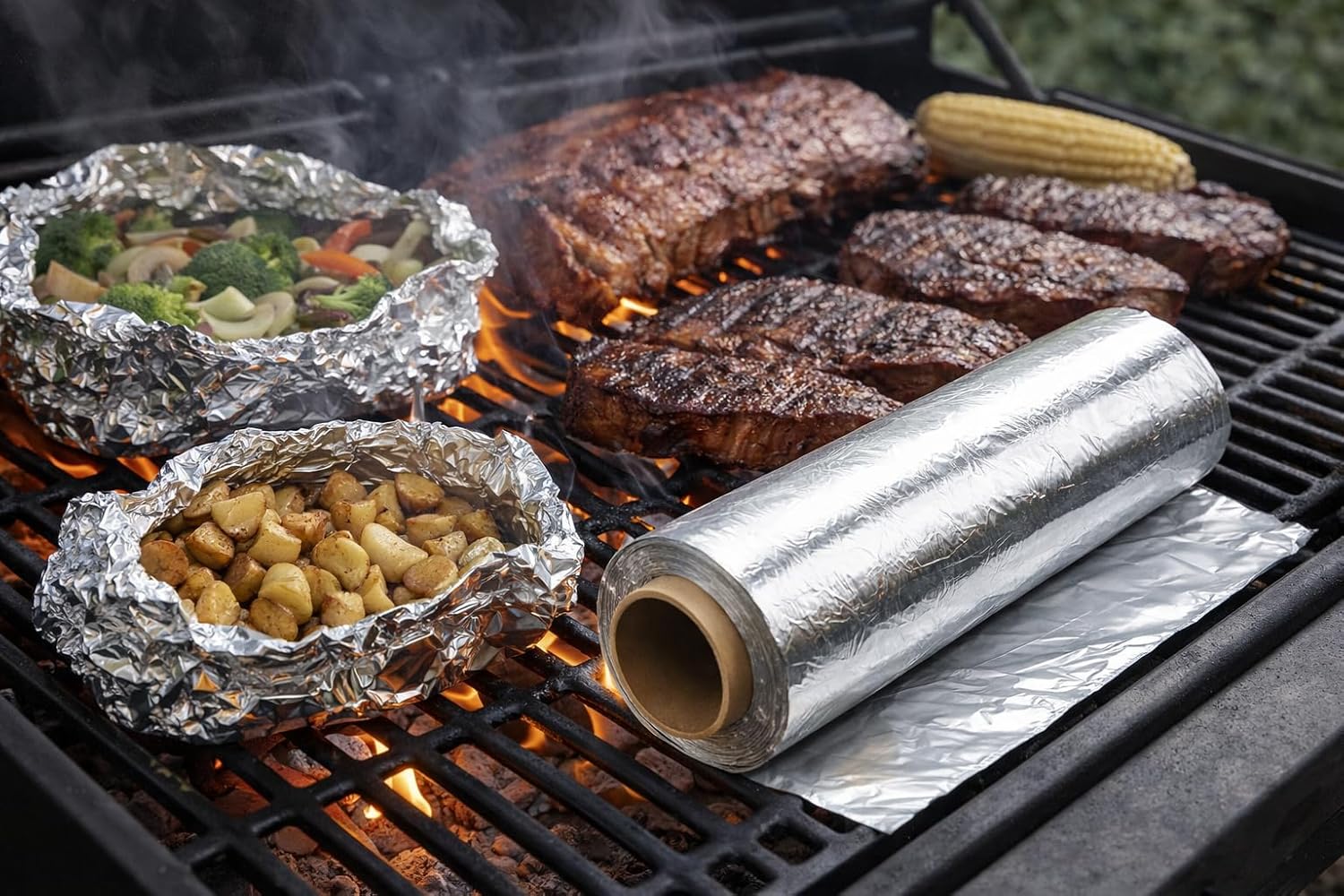 Heavy Duty Aluminum Foil - Commercial Grade Extra-Thick - 18 Inch x 500 Ft Roll - Tear Resistant Foil for Restaurants, Catering, BBQ, Food Prep & Outdoor Grilling