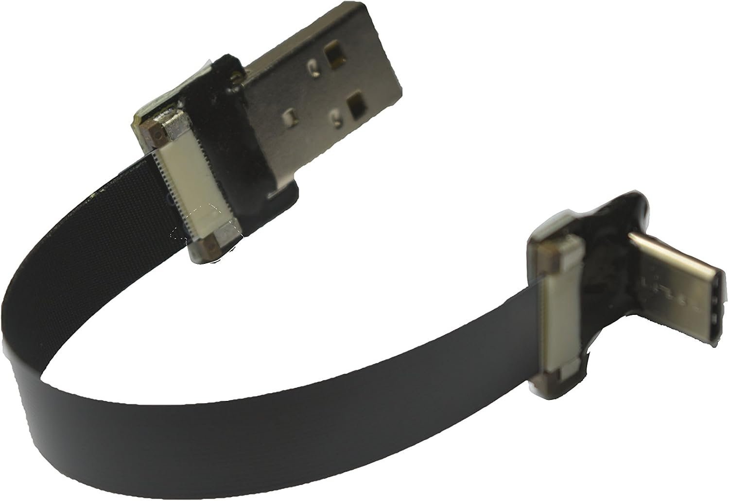 Permanent Short Black FFC USB C FPV Flat Slim Thin Ribbon FPC Cable USB Type-C 90 Degree to Standard USB A for sync and Charging (15CM)