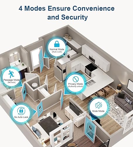 Miniatura 4 de Cerradura de puerta de huellas dactilares, perilla inteligente de puerta de huellas dactilares con cerraduras, cerradura de puerta biométrica con