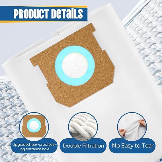 6-Pack 15-22 Gallon Bags replace for Shopvac, Type G 90663 9066300; Type J 90673 9067300 and VF2008.Disposable Wet Dry Vacuum Collection Bags, white