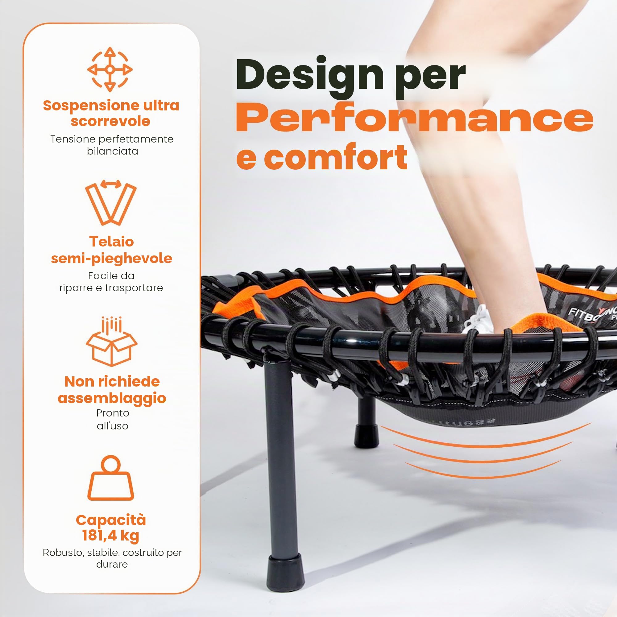 FIT BOUNCE PRO Mini Trampolino Elastico Fitness Professionale Comprensivo di Custodia e Dispositivo di Conteggio dei rimbalzi. Compreso DVD Fitness
