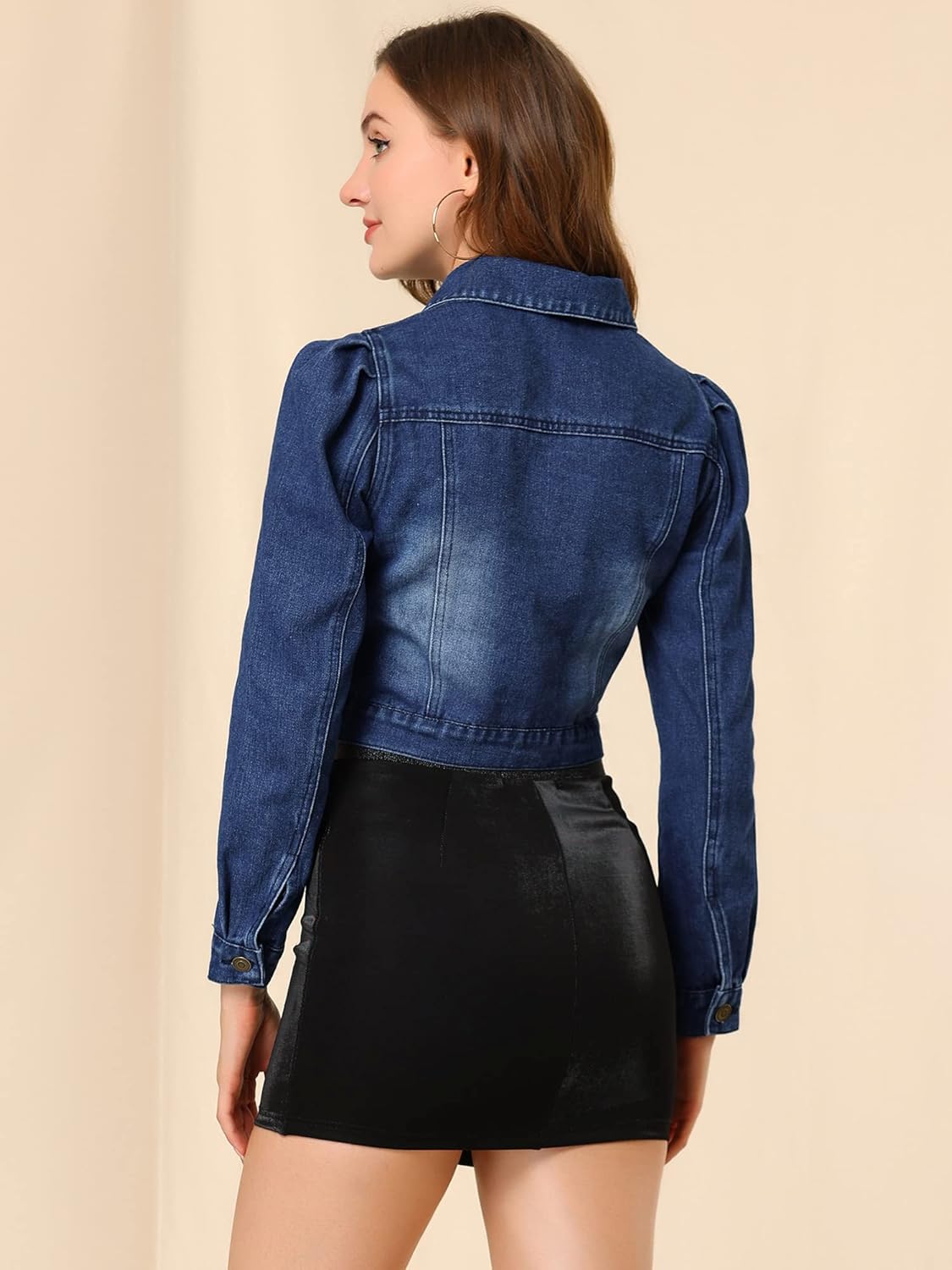 Allegra K Women's Denim Jackets Jean Puff Sleeve Button Up Cropped Jacket - Image 5
