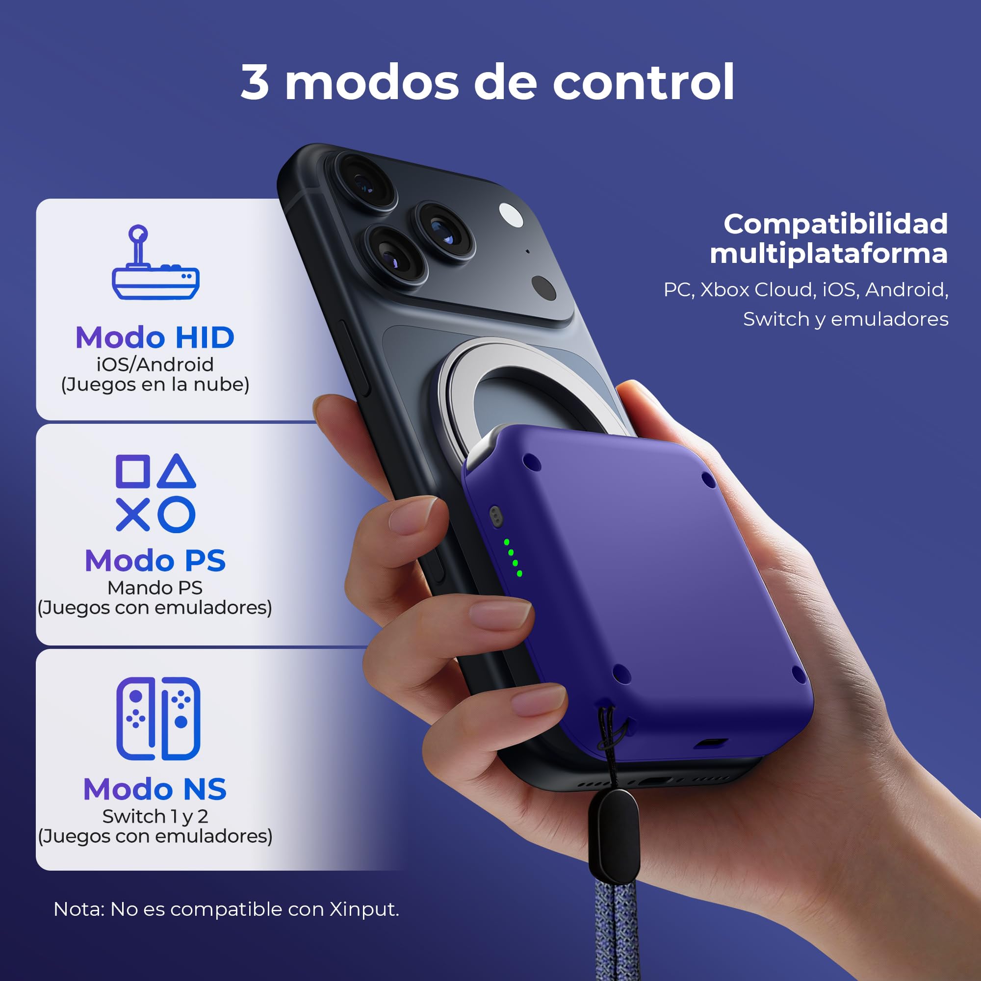 abxylute Controlador de juegos móvil M4 Snap-On para Android y iPhone, controlador portátil ligero para teléfono, soporte para gamepad retro de bolsillo, doble joystick turbo (azul)