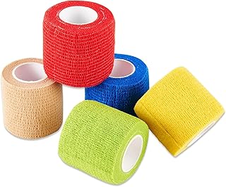 Selighting Benda Coesiva, 5 Rotoli Fasciatura Adesiva Elastica Self-adherent Cohesive Tape Strong sport nastro per dita slogature e gonfiore, benda autoadesiva rotoli Mix Colore (5cm *4.5m)