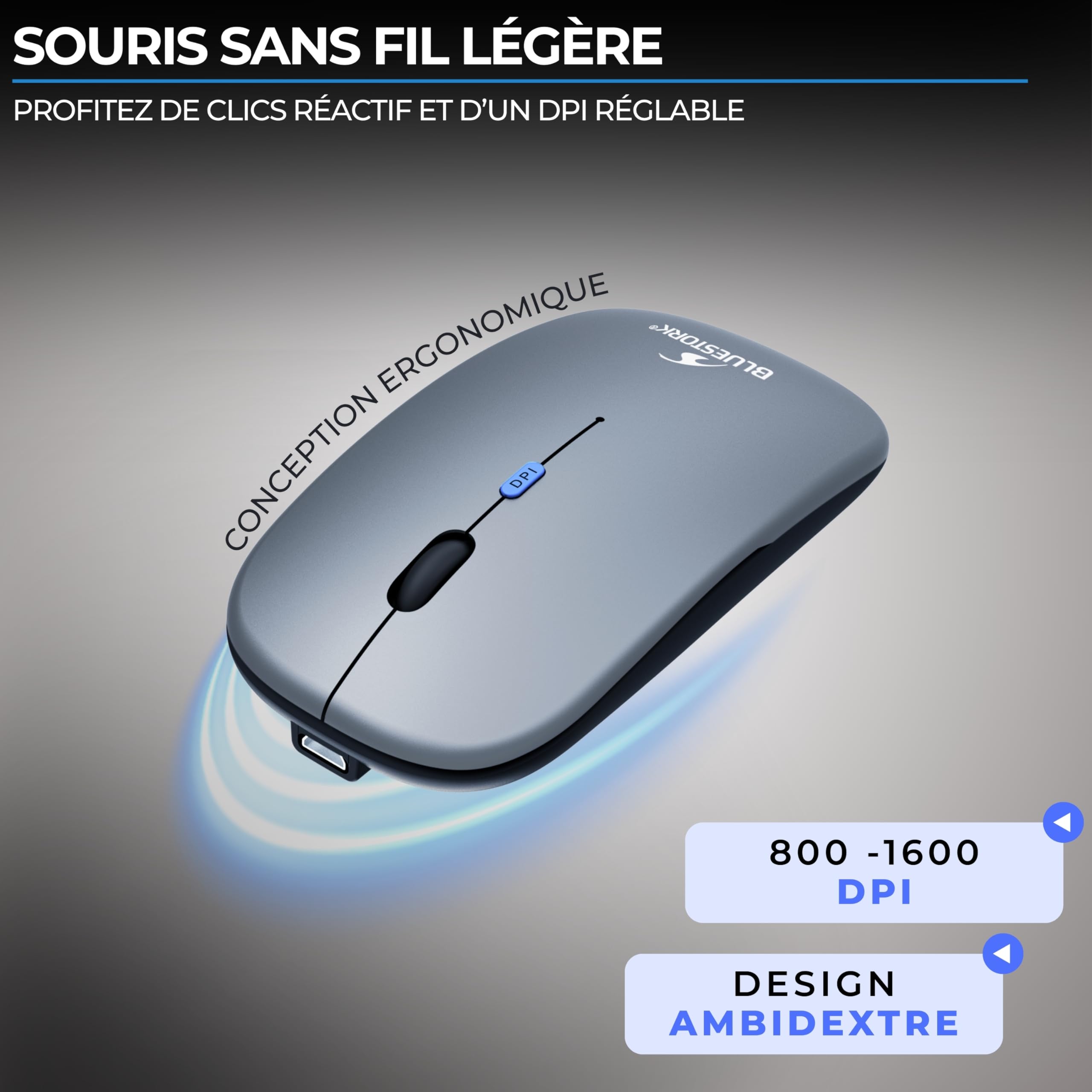 Bluestork Pack Mini V2 - Clavier & Souris sans Fil Rechargeable | AZERTY FR, Sans Fil Double Connexion 2.4GHz & Bluetooth, Clavier Compact + Souris 1600 DPI, 80H Autonomie