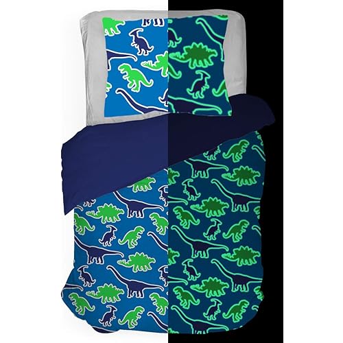 Jay Franco Trend Collector Dino Glow in The Dark Twin Comforter & Sham Set - Super Soft Kids Bedding Features Dinosaurs - Fade Resistant Microfiber