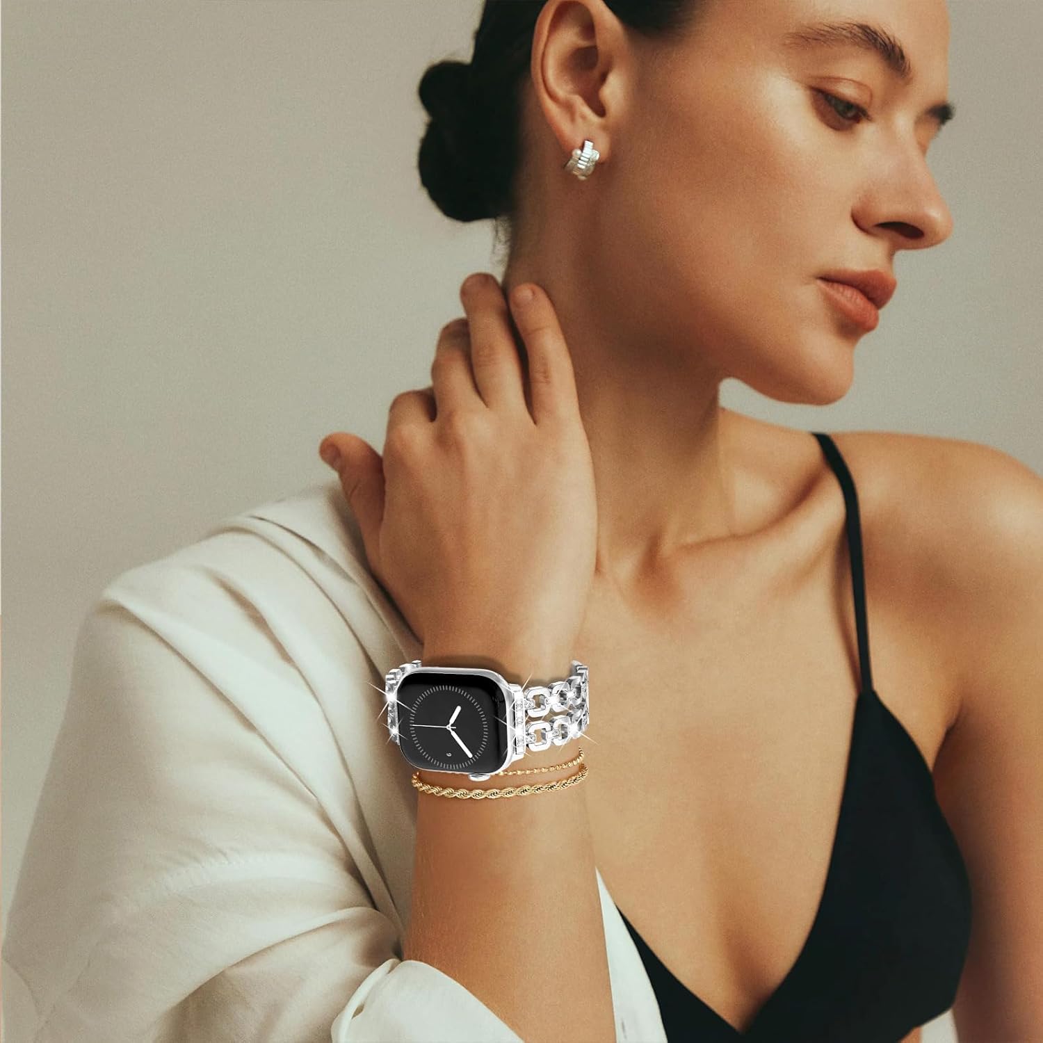 WINGLE for Apple Watch Band 42/46/38/40/41/44/45/49mm Women Designer Dressy Bands Fancy Chain Bracelet Stainless Steel Elegant Jewelry Metal Strap for iWatch Series 11 10 9 8 7 6 5 4 SE/Ultra 3 2 1 - Image 8