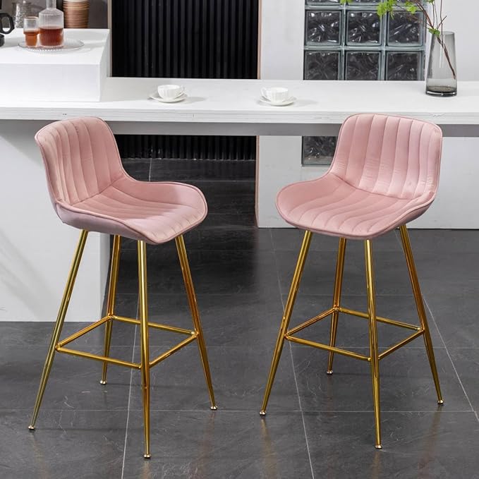 Whiterye Pink Bar Stools Set of 2, Counter Height Bar