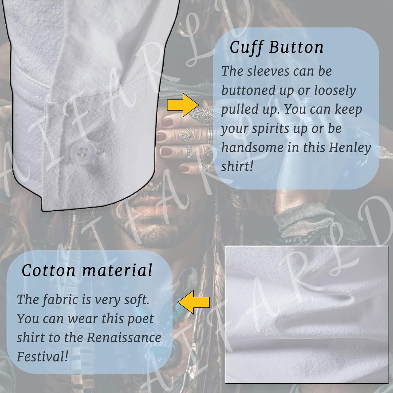 Men's Long Sleeve Shirts Retro Style Lace up for Medieval,Viking,Hippie Halloween Cosplay Pirate Renaissance Costume - Image 4