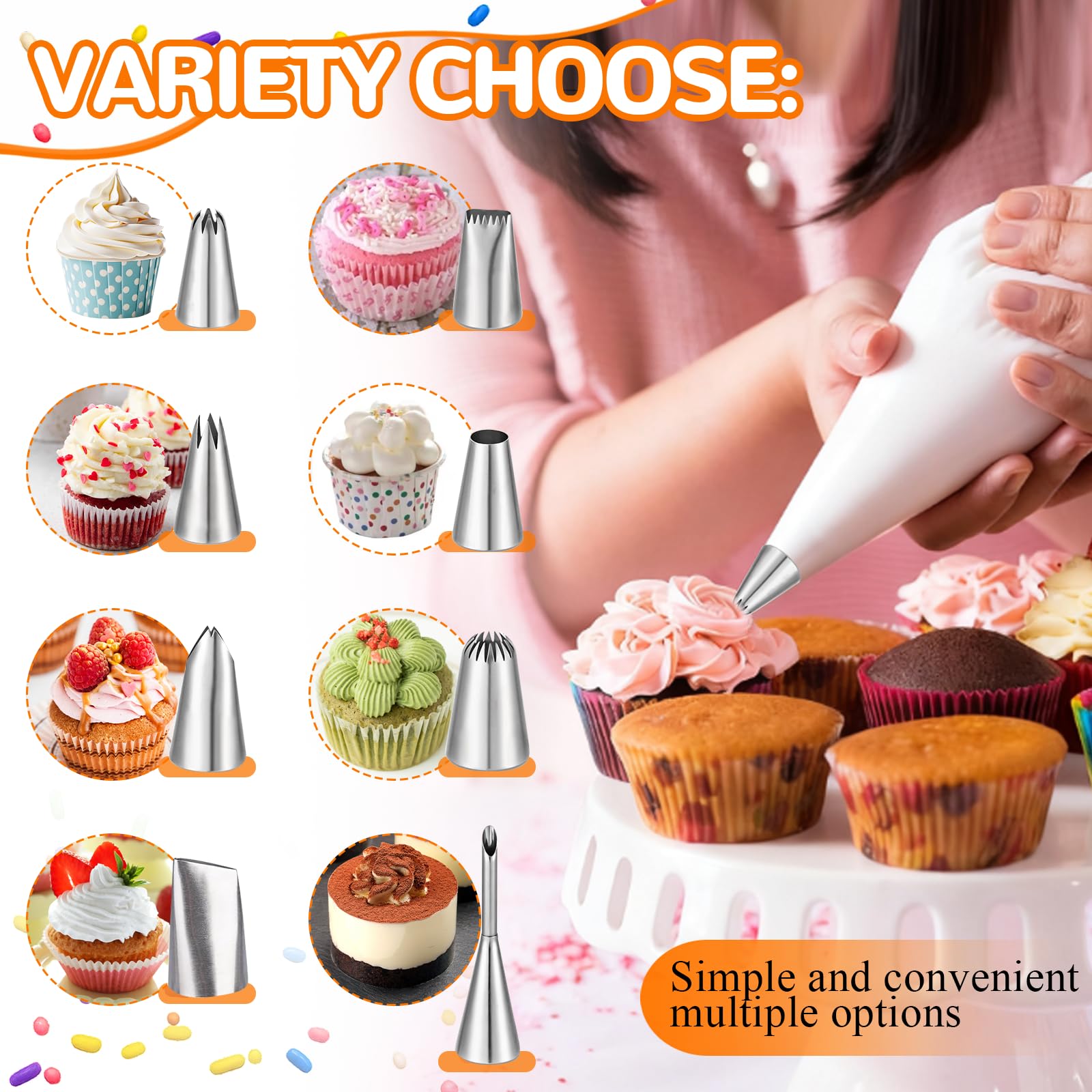 Poche à Douille Réutilisable En Coton + Buses Inox - Pour Décoration Gâteaux, Biscuits, Cupcakes - Lavable Lave-vaisselle