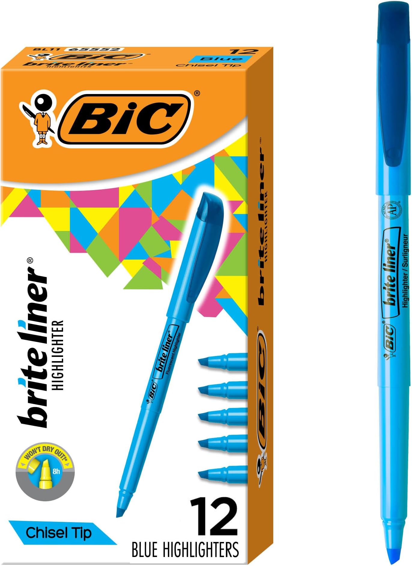 Brite Liner Highlighters, Chisel Tip, 12-Count Pack of Blue Highlighters, Ideal Highlighter Set for Organizing and Coloring