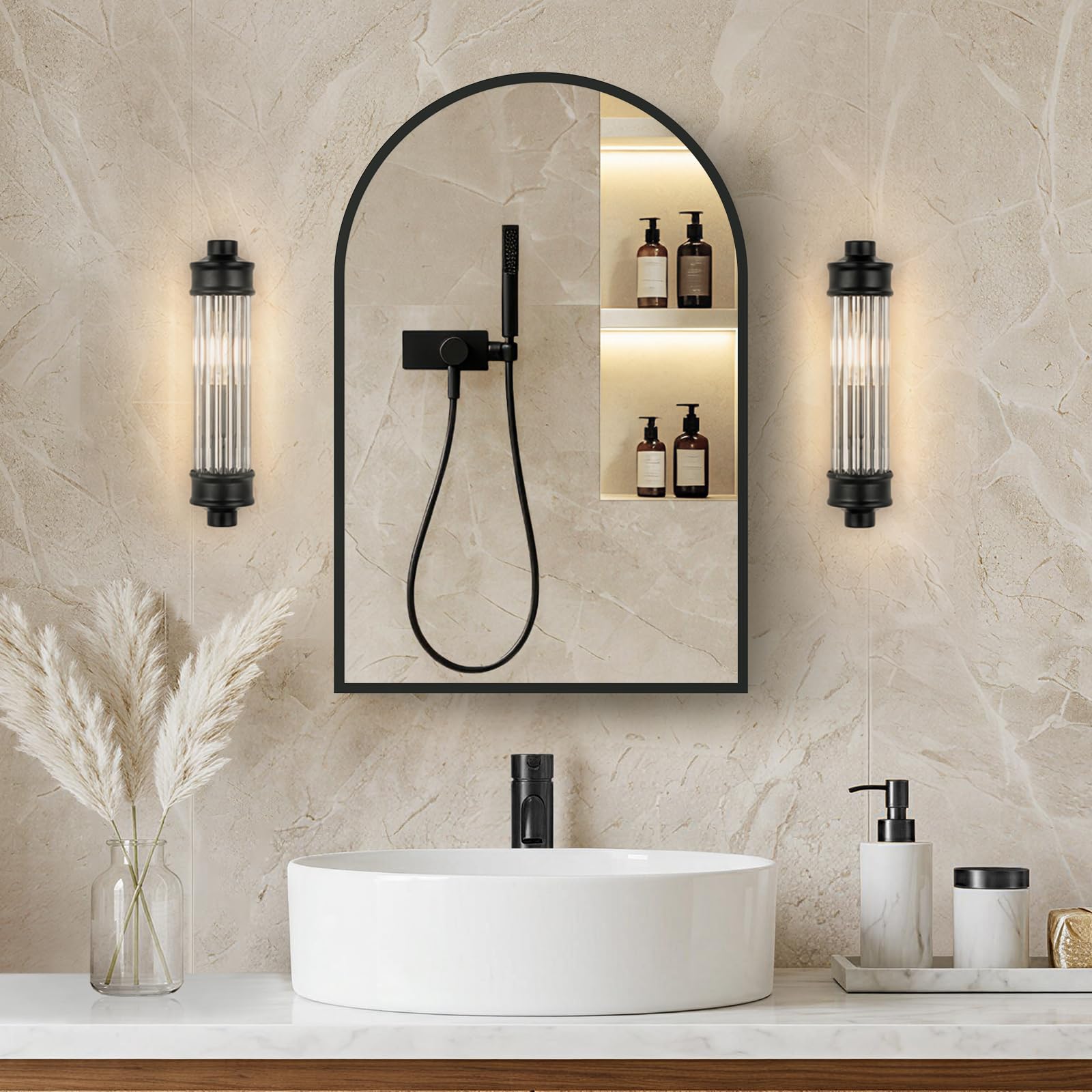 Zurehome Arched Wall Mirror 40x60cm: Bathroom Mirror for Wall with Black Metal Frame, Tempered Safety Glass, Wall Mounted Mirror for Living Room, Bedroom, Entryway, Hallway Horizontal/Vertical