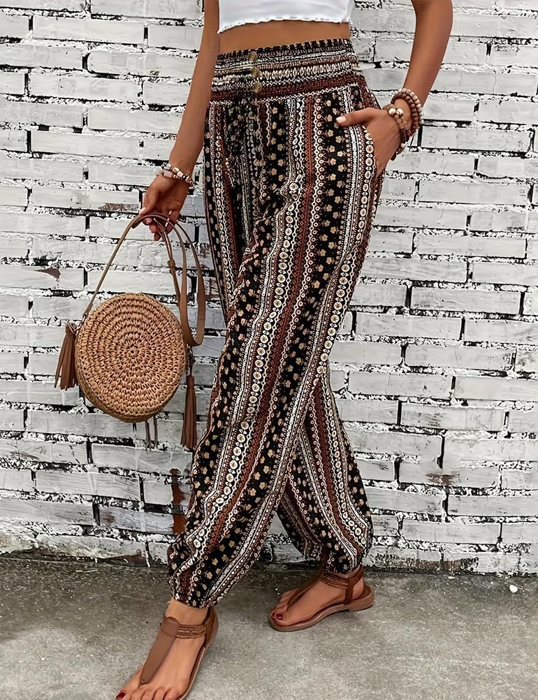 Boho Pants for Women Summer Casual High Waisted Lightweight Comfy Baggy Lounge Pants - Image 4