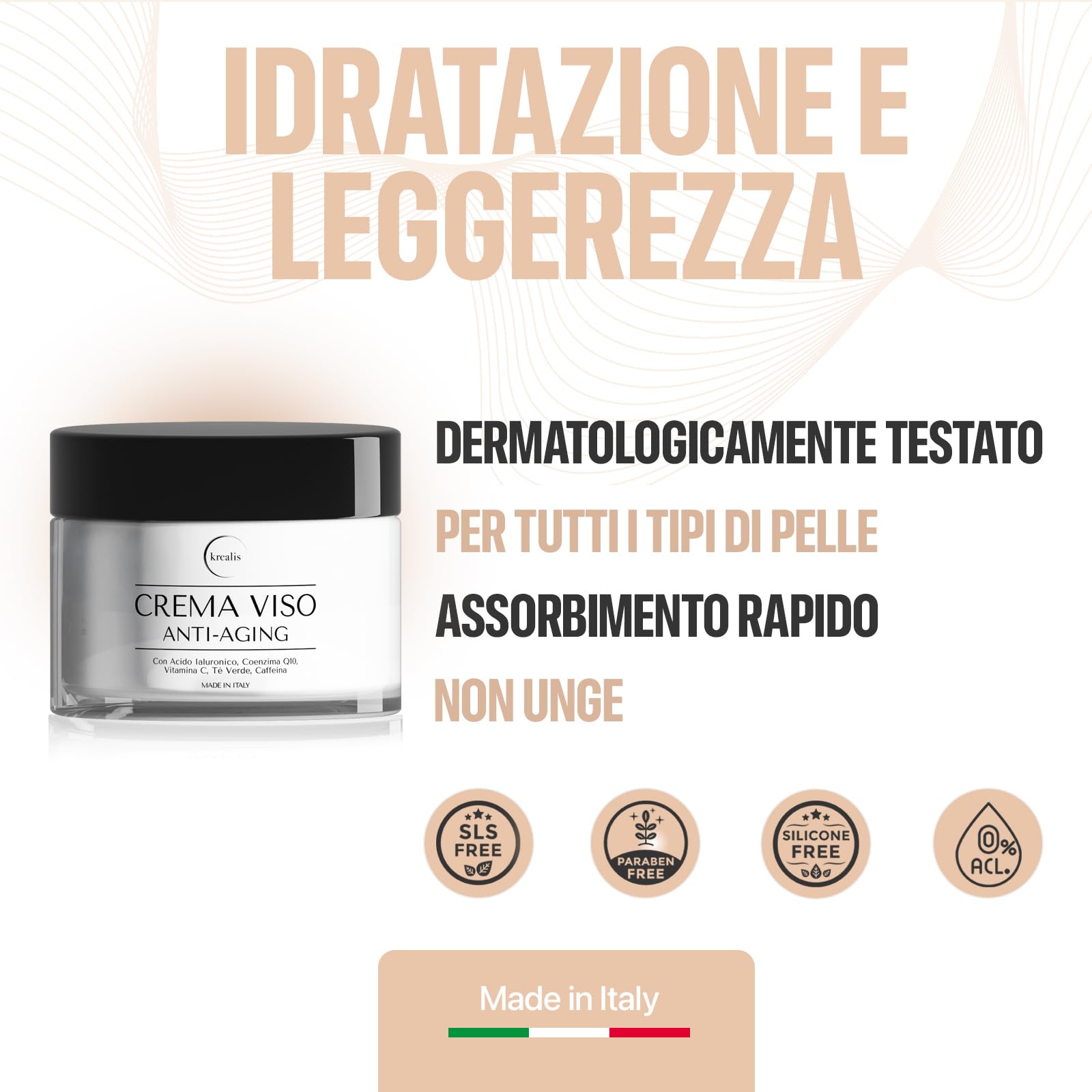 100ml - Crema Viso Antirughe, Crema Idratante Viso con Acido Ialuronico, Coenzima Q10, Vitamina C Giorno e Notte, Crema Antirughe Donna e Uomo, anche per Contorno Occhi.