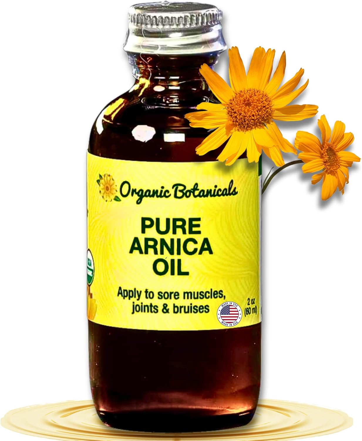 Arnica Oil - Pure Organic Muscle Discomfort Bottle - Arnica Montana Oil for Arthritis, Bruising & Swelling, Muscle, Joint Discomfort, and Sports Injuries, Arnica Massage Oil (2 oz)