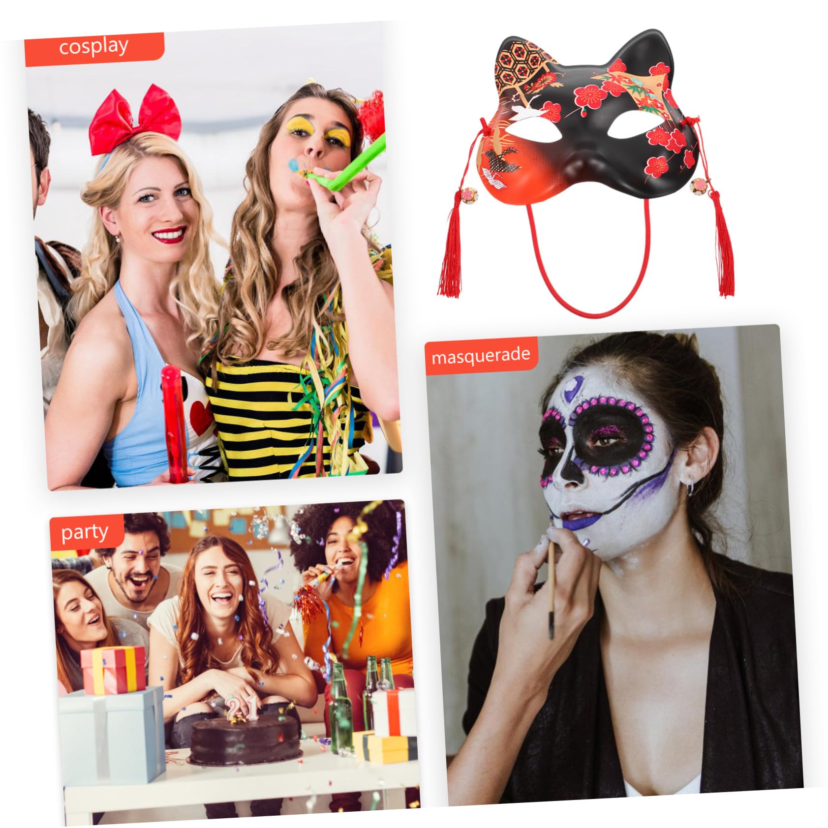 GARVALON Cat Mask for Halloween Hand Painted Half Face Comfortable Abs Material for Cosplay