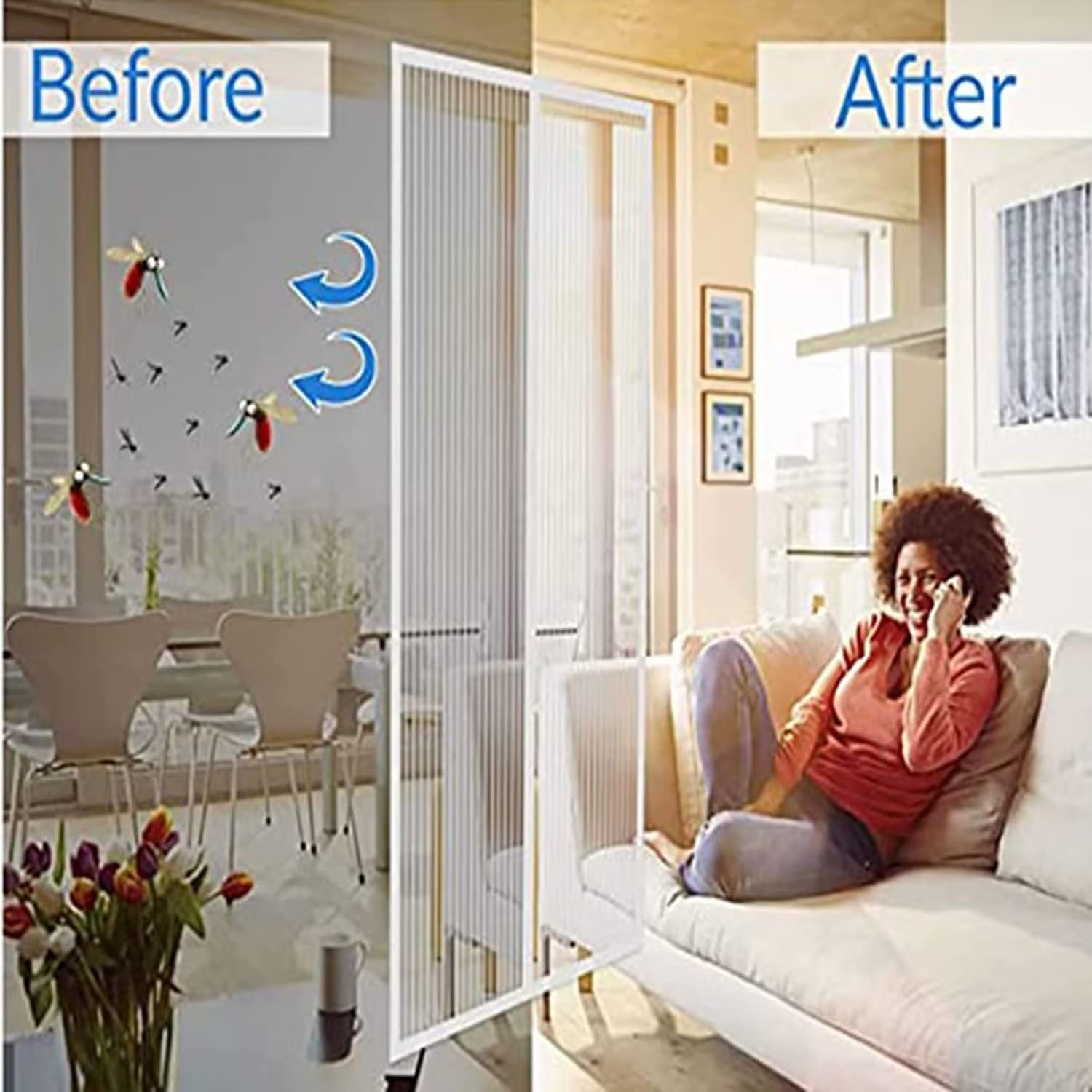Magnetyczna zasłona przeciw owadom, 155 x 235 cm, do okien i drzwi, łatwa instalacja, czarna siatka, bariera przeciw owadom, do wnętrz, patio i drzwi przesuwnych