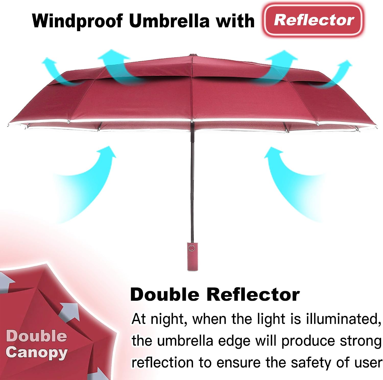 BANANA Windproof Folding Rain Umbrella - Compact Durable Portable Travel Size Unbrella Auto Close/Open Double Canopy Vented with Teflon Coating Collapsible Lightweight Umbrellas for Mens