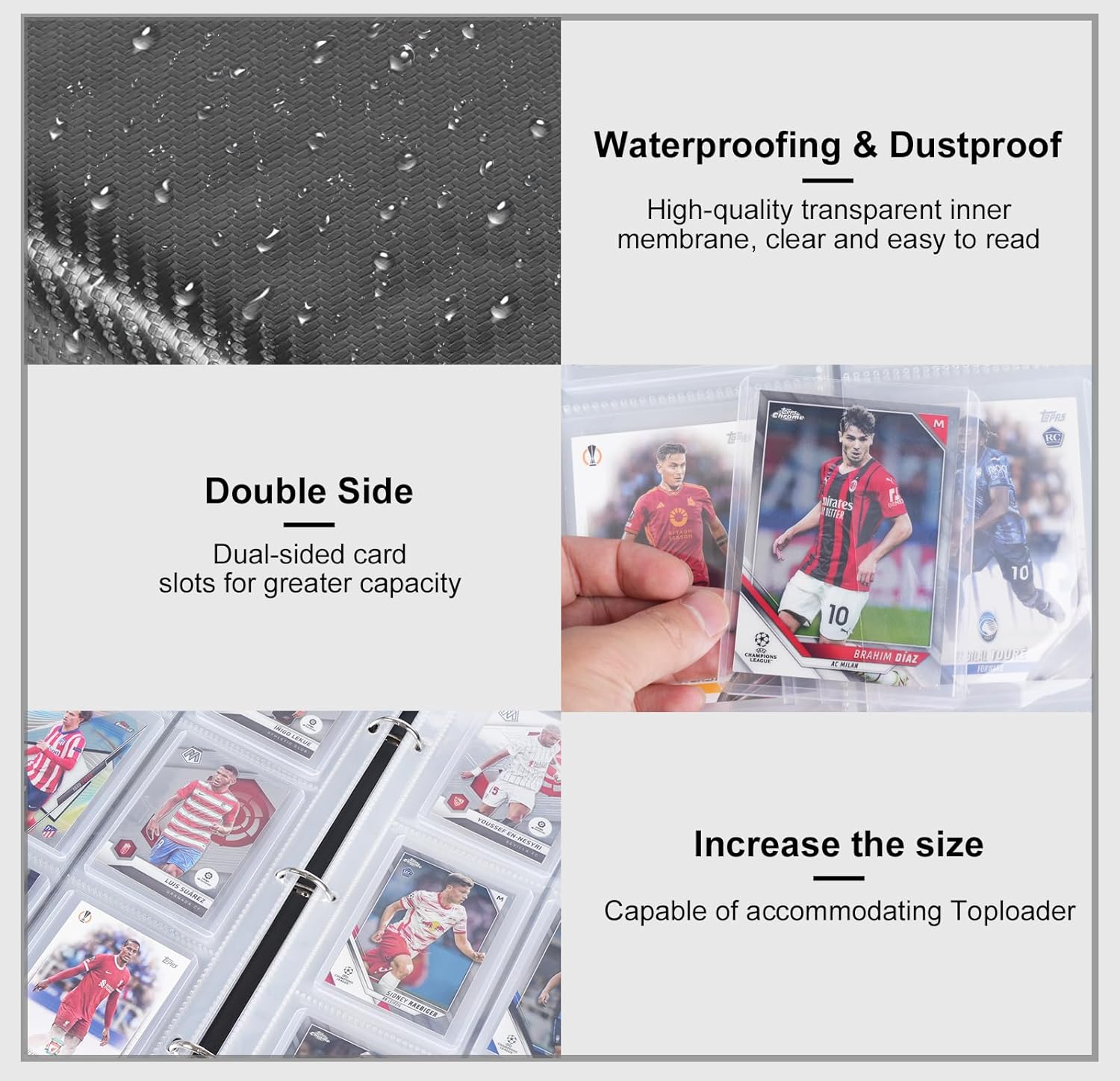 Card Binder 9 Pocket - Top Loader Binder Holds 360 Toploaders, PU Leather Cover, Removable 3-Rings Transparent Inner Page for Trading Cards or Sports Cards