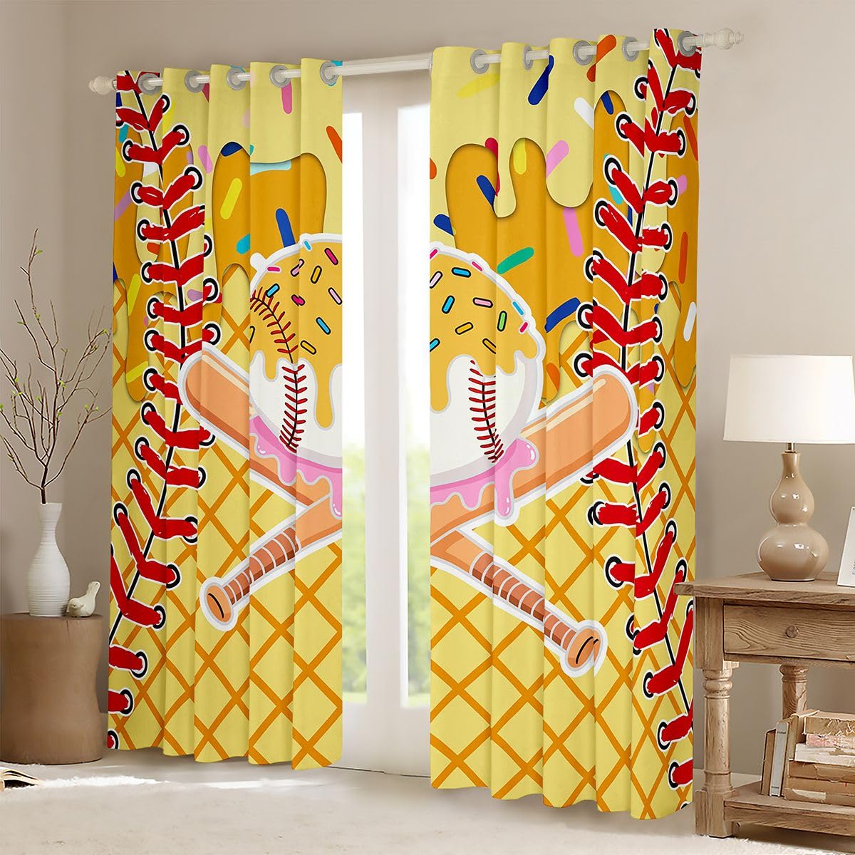 Homewish Cortinas opacas de béisbol con diseño de helado, 46 x 72 pulgadas