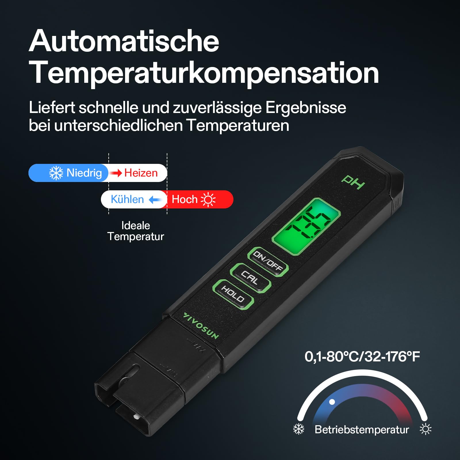 VIVOSUN Digitales pH-Messgerät, 0,01 pH Hohe Genauigkeit, Pen-Tester für Hydroponik, Trinkwasser, Pool & Aquarium, Schnelles & Zuverlässiges Prüfgerät, Schwarz, UL-zertifiziert