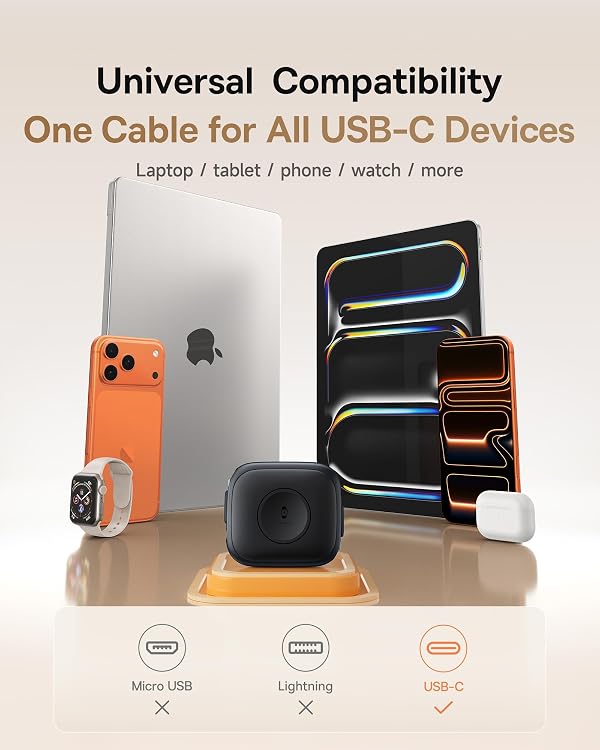 Baseus Retractable USB C Cable for Apple Watch, 100W 5A Fast Charging Cable with 2.5W Max Wireless Charger, Freely Adjustable Within 3ft, Type-C Cord for iPhone 17 Pro/Plus/Max, Galaxy S24, iPad Pro by Baseus - Used condition - Image 7