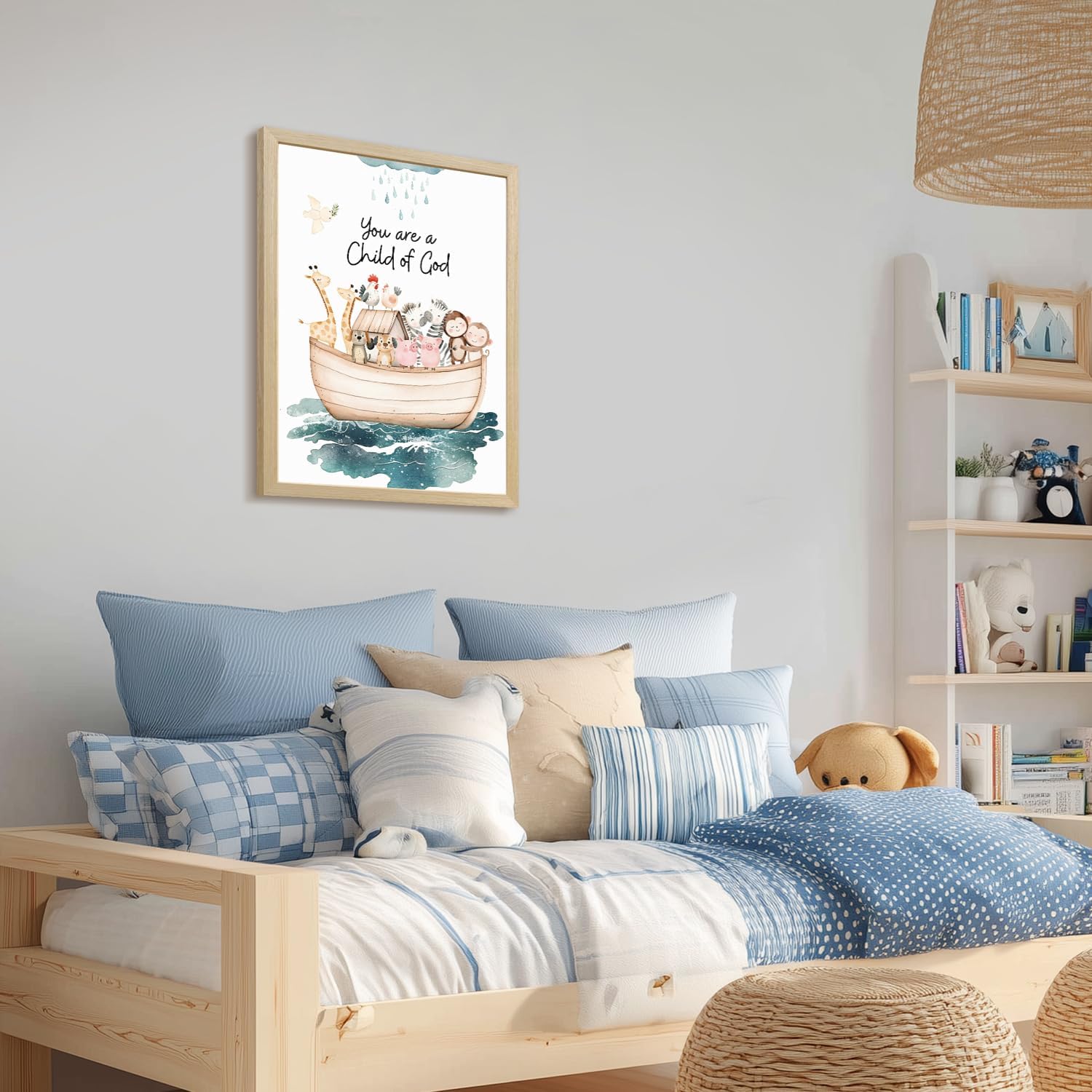 Clicyre Noah Ark Christian Wall Art, You Are a Child of God Scripture Canvas Print, Guardian Animal Wall Decor, Biblical Bible Verse Artwork for Baby Nursery Kids Room Wood Framed 12x16 Inch