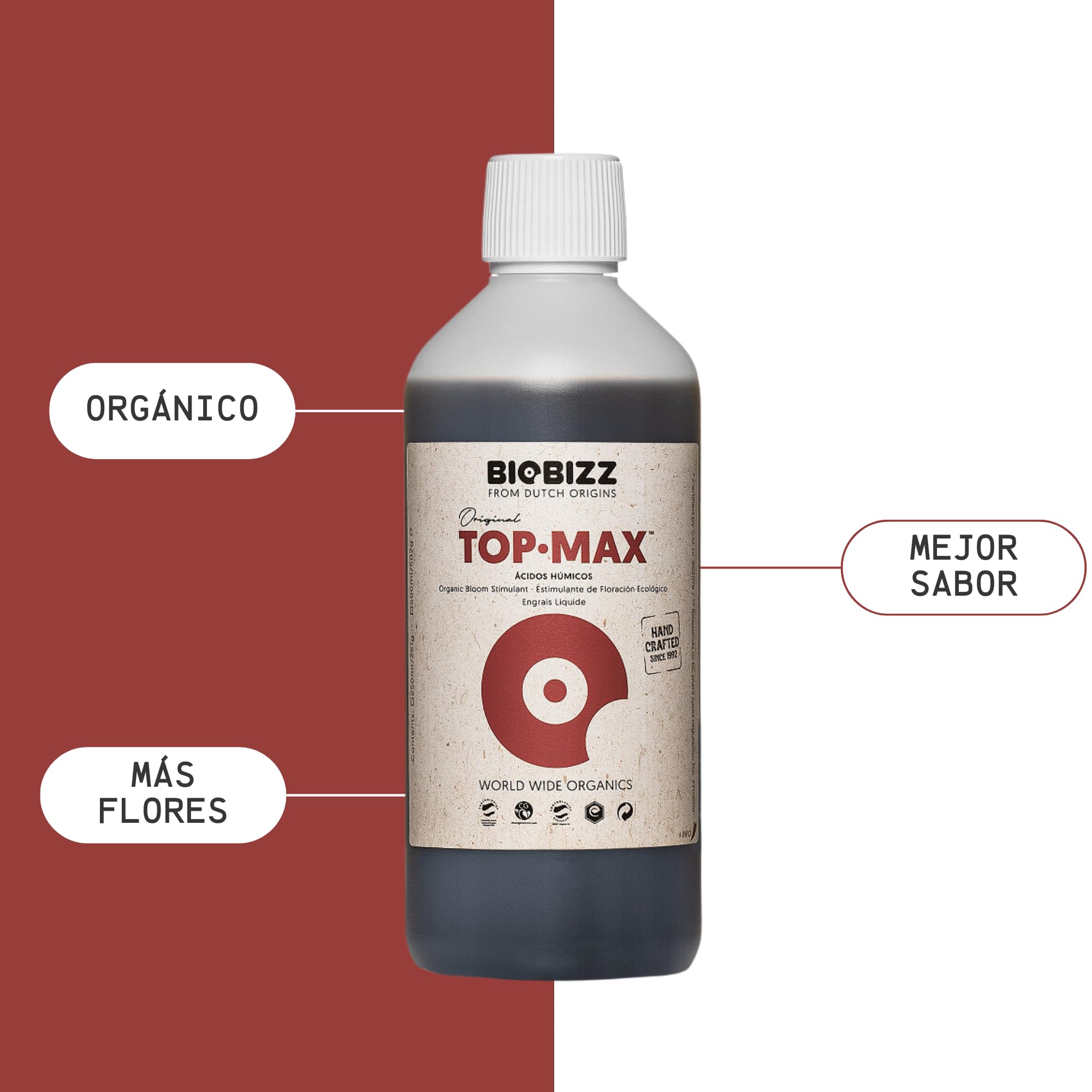 GROWMANIA Top Max de BioBizz 500 ml + Probe Boost Up de Up Nutrients + Cuillère à mesurer | Stimulateur de fleurs pour jardins urbains | Augmente la quantité et la taille des fleurs