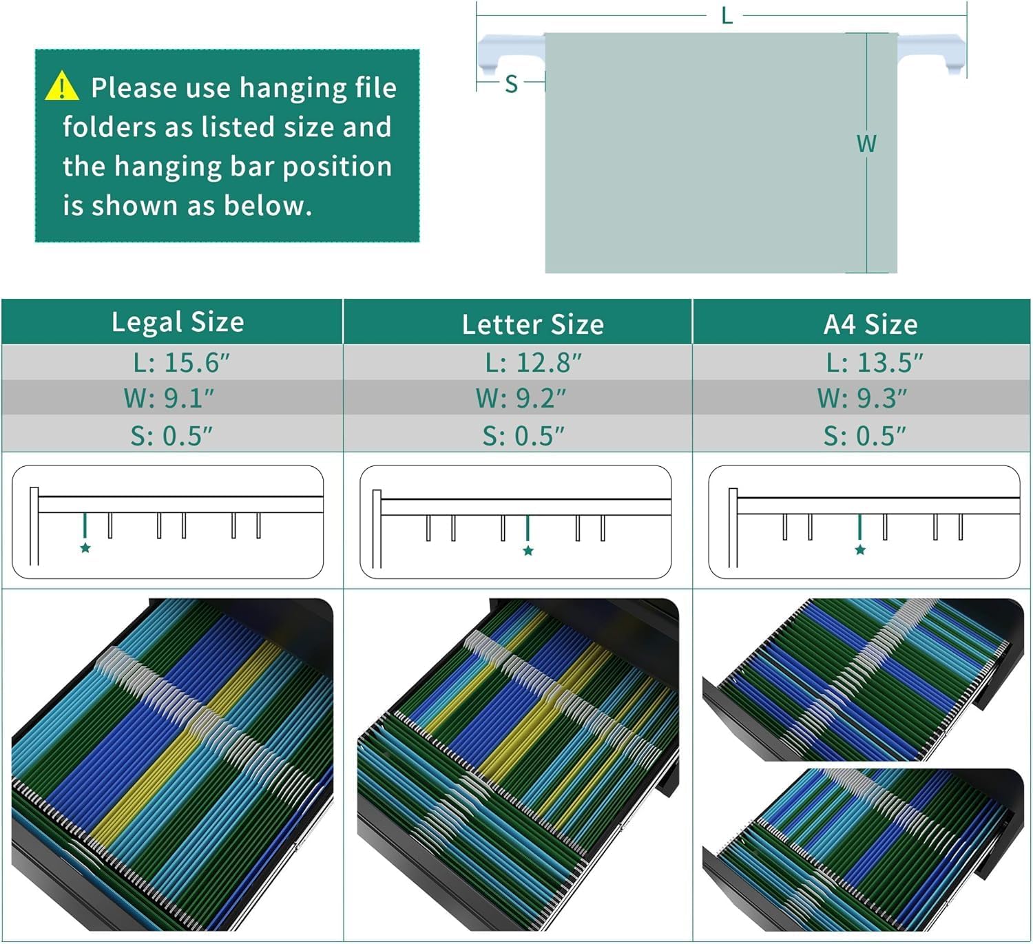 YITAHOME 3-Drawer Rolling Filing Cabinet Office Drawers, Lockable Office Storage Cabinet with Hanging Bars and Pencil Tray, Pre-Assembled Metal File Cabinet Under Desk (Black)