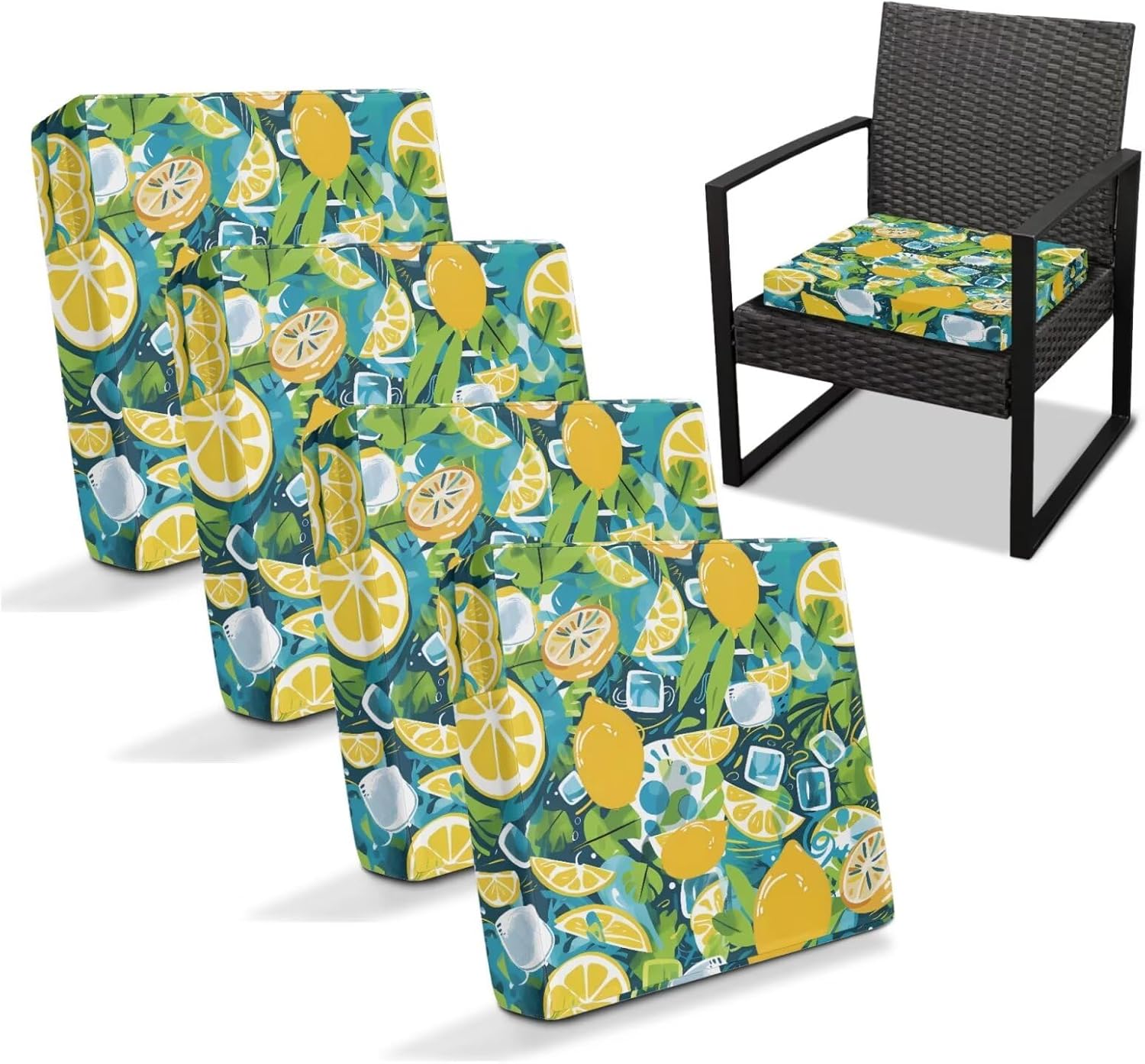 ZOUTAIRONG Waterproof Stretch Cushion Cover Sofa Slipcovers Ice Cube Lemon Design 4 Piece Set Durable Furniture Protector Decorative Couch Covers for Living Room-Size L