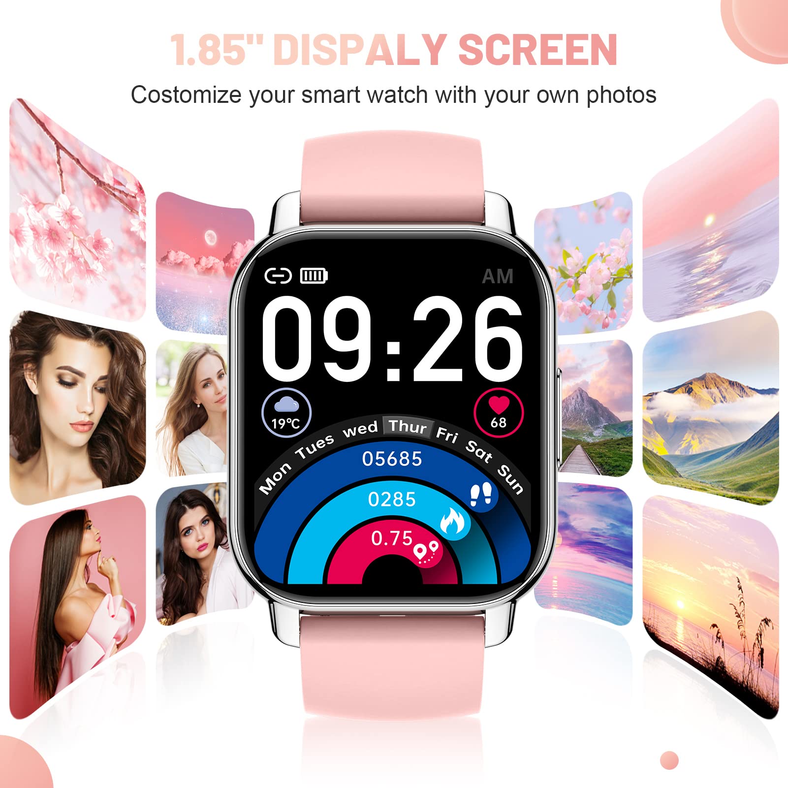 IDEALROYAL P66 Smartwatch con Chiamate, 1,85" Orologio Smartwatch Uomo Donna, Orologio Fitness con Misura Pressione Contapassi Cardiofrequenzimetro SpO2, IP68 Impermeabile Smart Watch per iOS Android