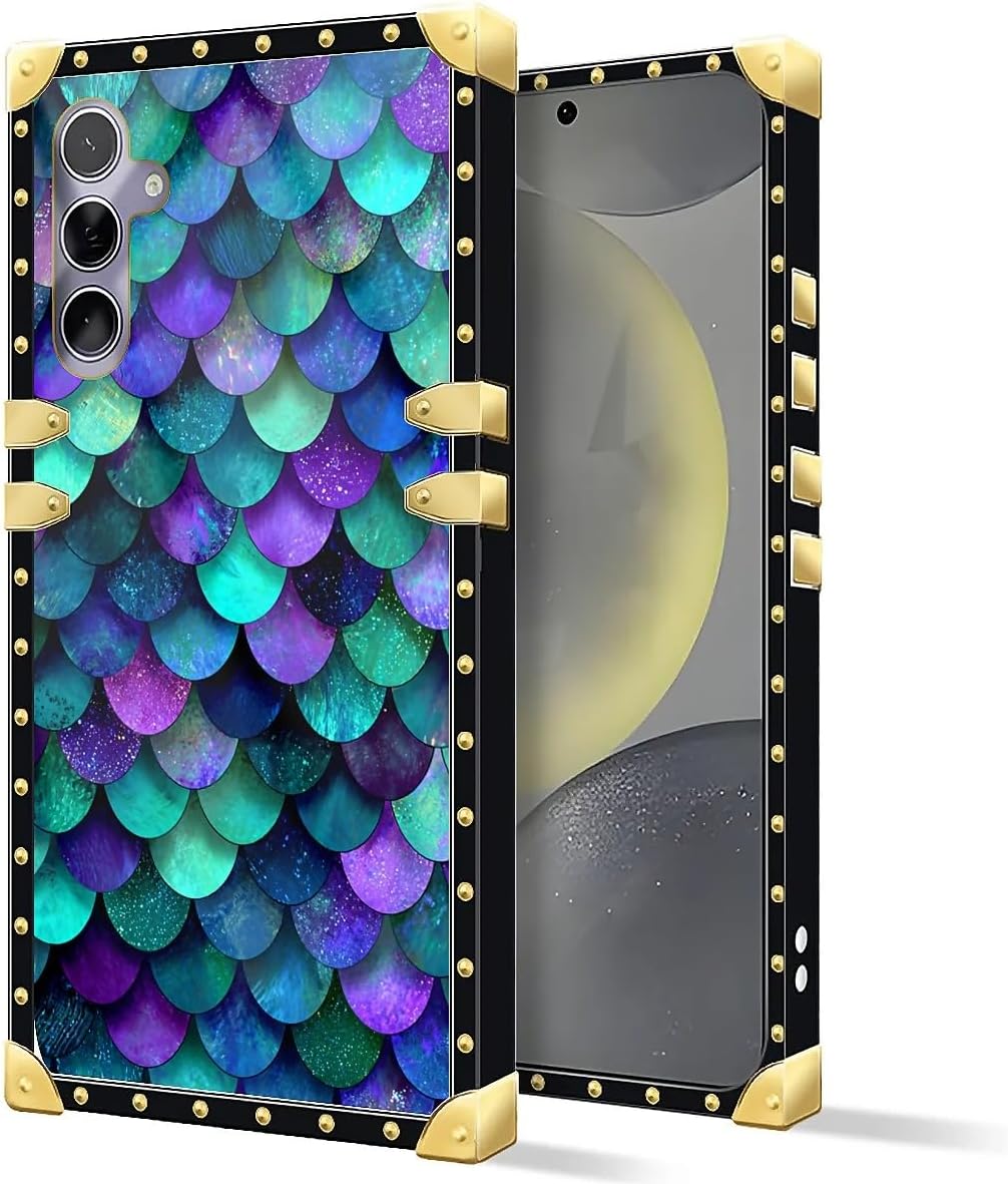 for Samsung Galaxy S24 S25 Case Luxury Golden Decoration for Girl Women Soft TPU Shockproof Protective Hard PC Back Crazy Pattern Beautiful Mermaid Scales Glittery Shiny image 2