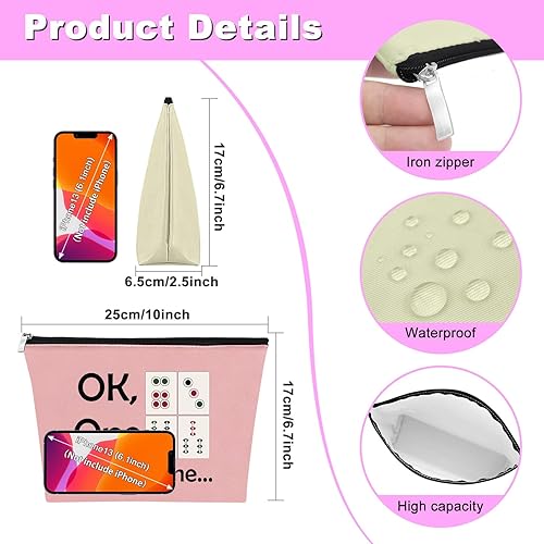 Miniatura 2 de Mxrymvu 2 unids Mahjong amante regalo maquillaje bolsa Mahjong jugador regalo Mahjong niñas bolsa de cosméticos, rosado+beige, Viajes