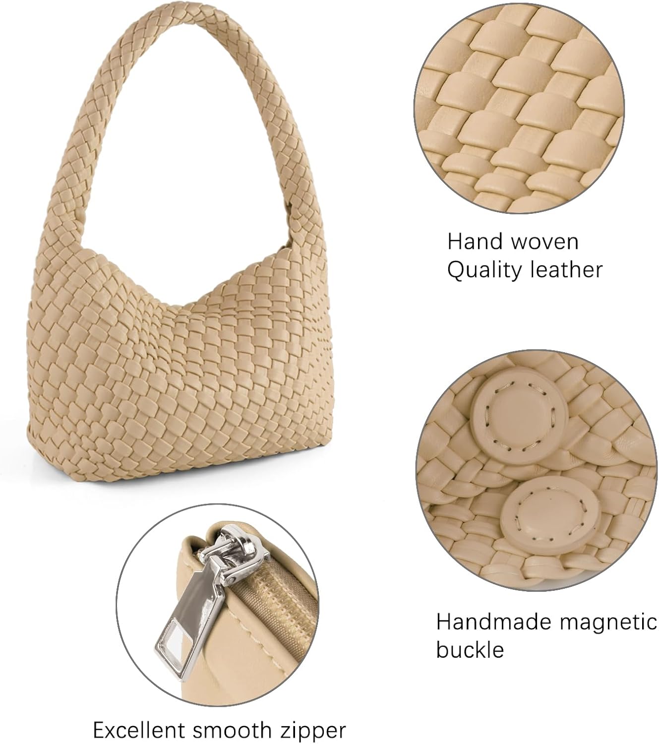 Handmade Woven Tote Bag - Women's Vegan Leather Shoulder Bag With Purses - Image 5