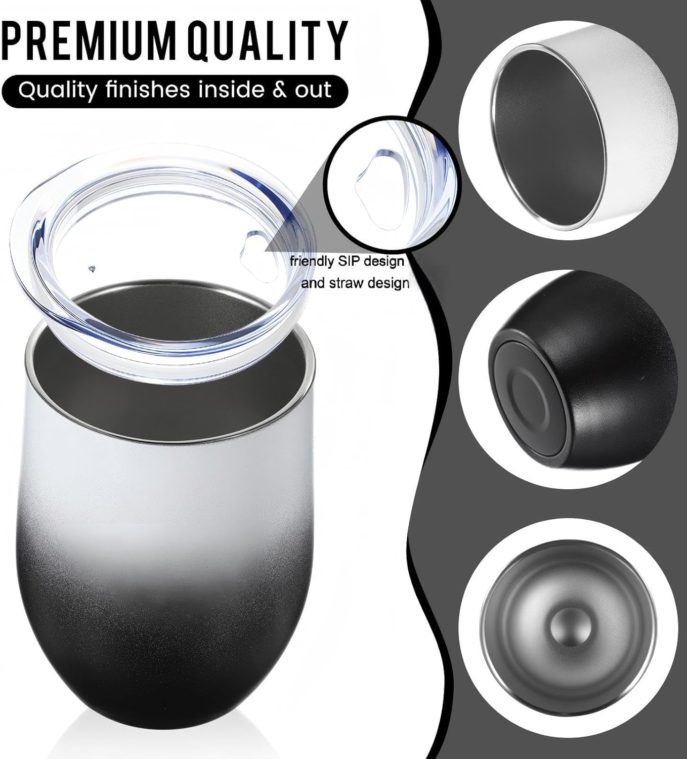16 Pack Stainless Steel Wine Tumblers 12 oz Insulated Vacuum Wine Cup Set Double Wall Stainless Steel Stemless Mug Glasses for Coffee Soda Whiskey Outdoor Travel (Black and White) - Image 3