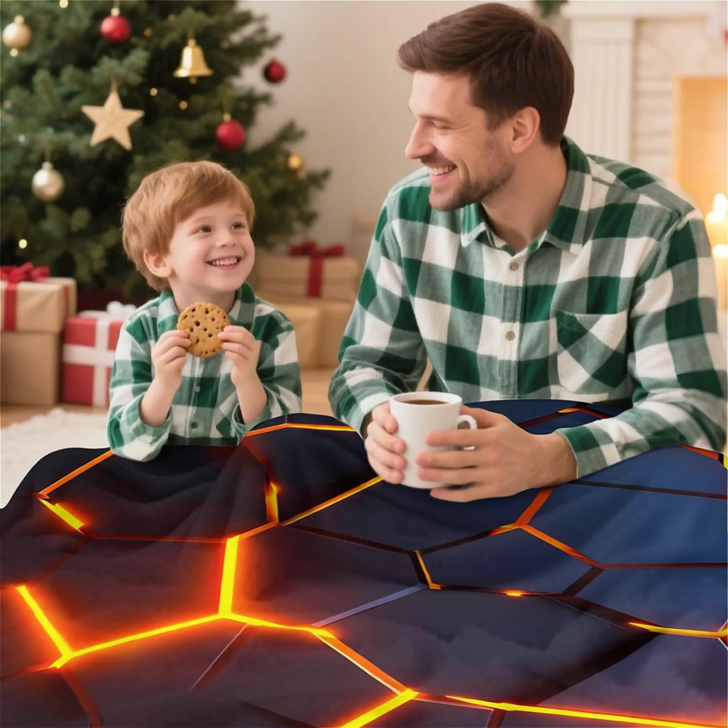 Flame Geometry フリース スローブランケット 60 x 80インチ カウチ ソファベッド用、スーパーソフト 快適 フラ