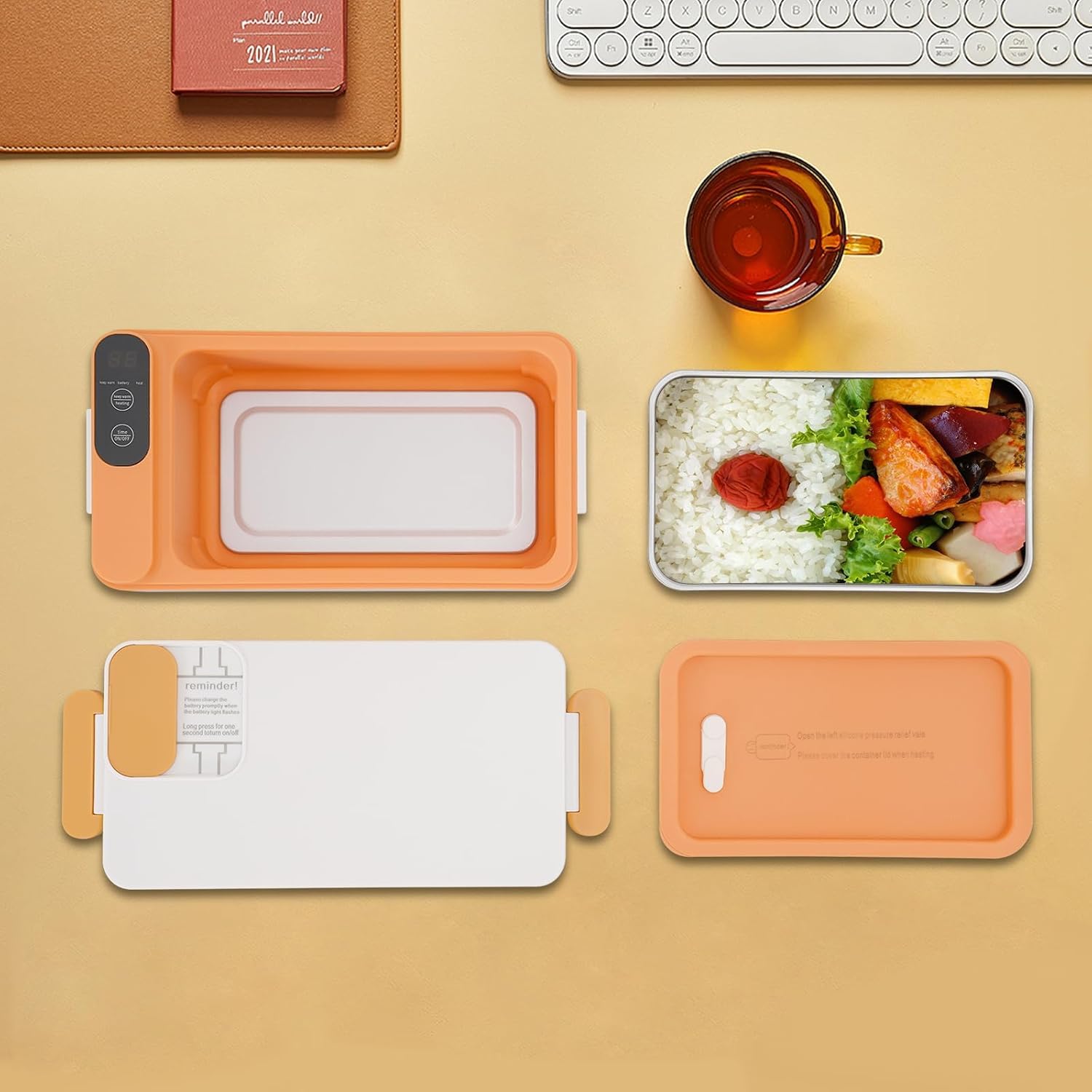 Fiambrera eléctrica con función de calentamiento por batería USB, 1 L, para alimentos, 40 W, con bolsa aislada, para oficina y viajes