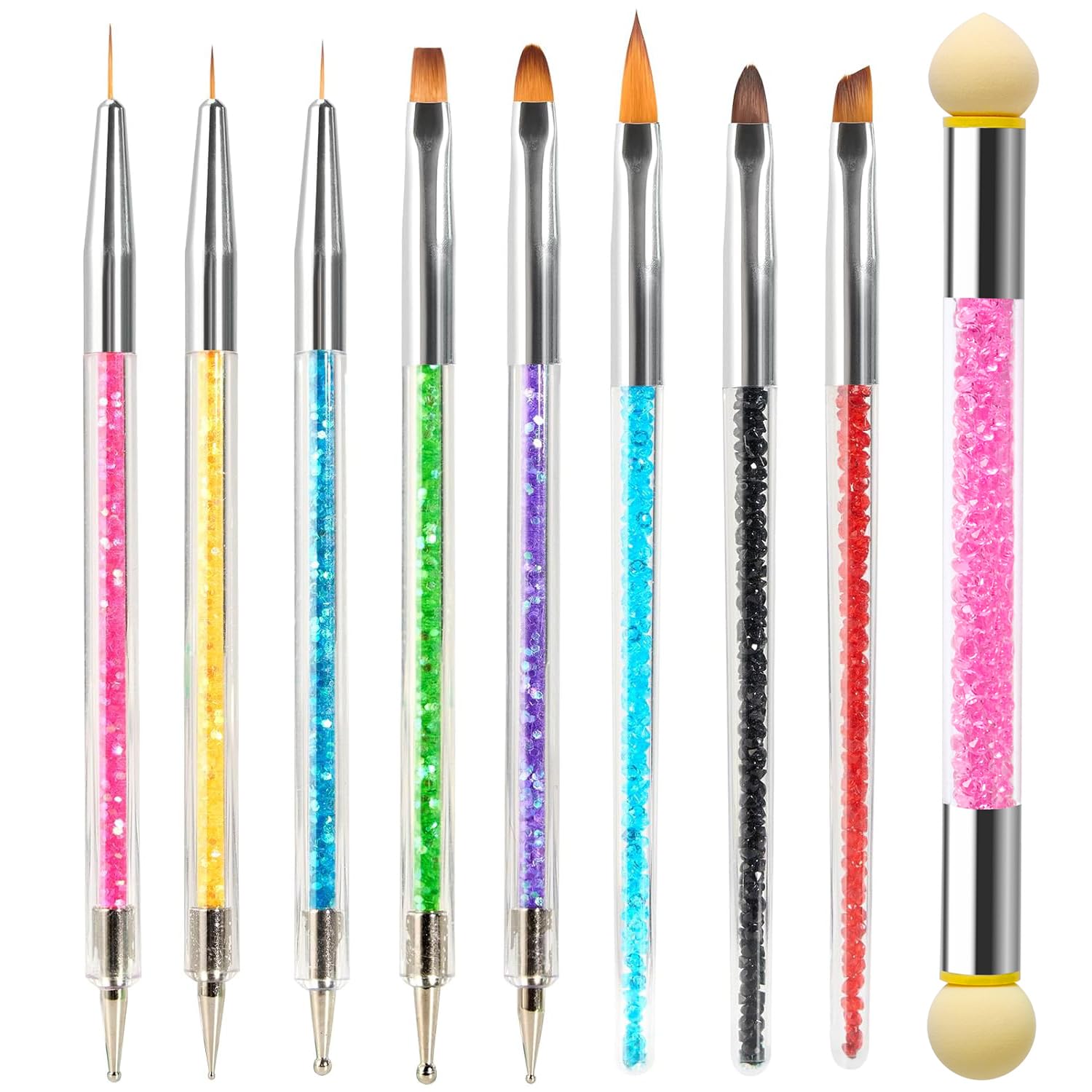 8 pz doppia estremità Nail Art Dotting Pen con 1 spazzola di spugna, professionale per nail art, manicure french e sgrassati, ideale per gel UV e disegni creativi