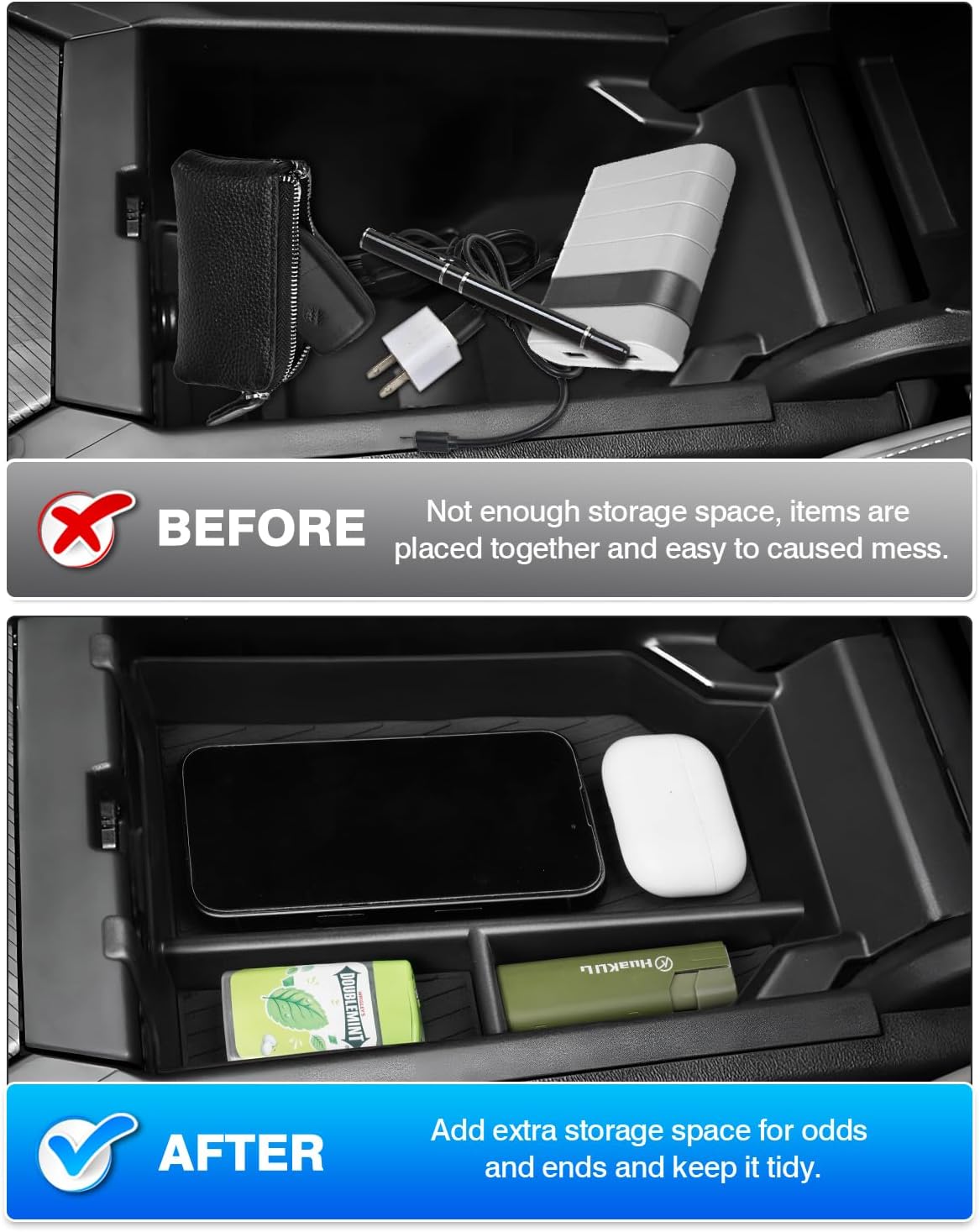 Karltys 2PCS BMW X3 Center Console Organizer for 2025 2026 BMW X3 G45 (30 xDrive/M50 xDrive) Accessories, Middle Console Armrest Organizer, Dashboard Tray, Dash Storage Tray