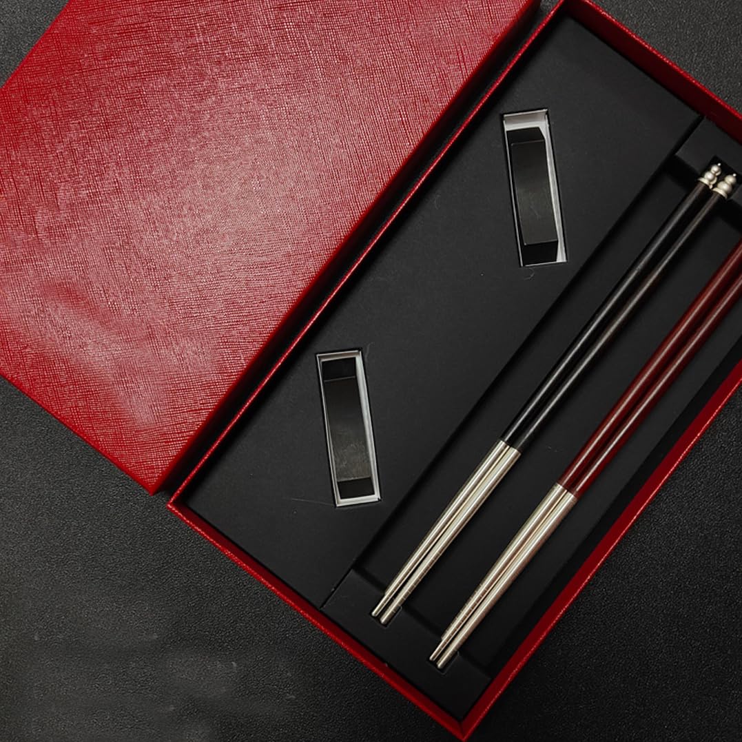 Baguettes en Bois de qualité supérieure, Coffret Cadeau en Argent Sterling, Baguettes réutilisables en Forme de Hulu, Baguettes antidérapantes de Haute qualité en Argent 999, Style(T)