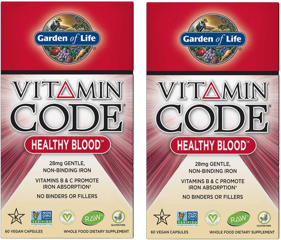 Vitamin Code Healthy Blood 28 Milligrams Iron with Vitamins B and C - 60 Vegan Capsules (Pack of 2)