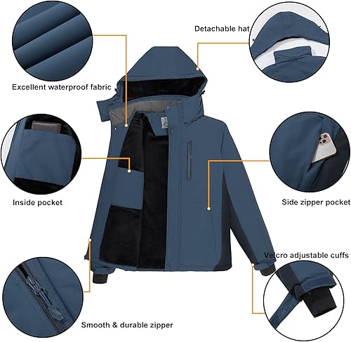 Miniatura 4 de CAMEL CROWN Chaqueta de Esquí Impermeable de Nieve de Montaña para Hombre con Capucha Desmontable Resistente al Viento Parka de Forro Polar Chaqueta