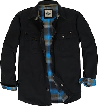 Gioberti Men's 100% Cotton Brushed and Soft Twill Shirt Jacket with Flannel Lining