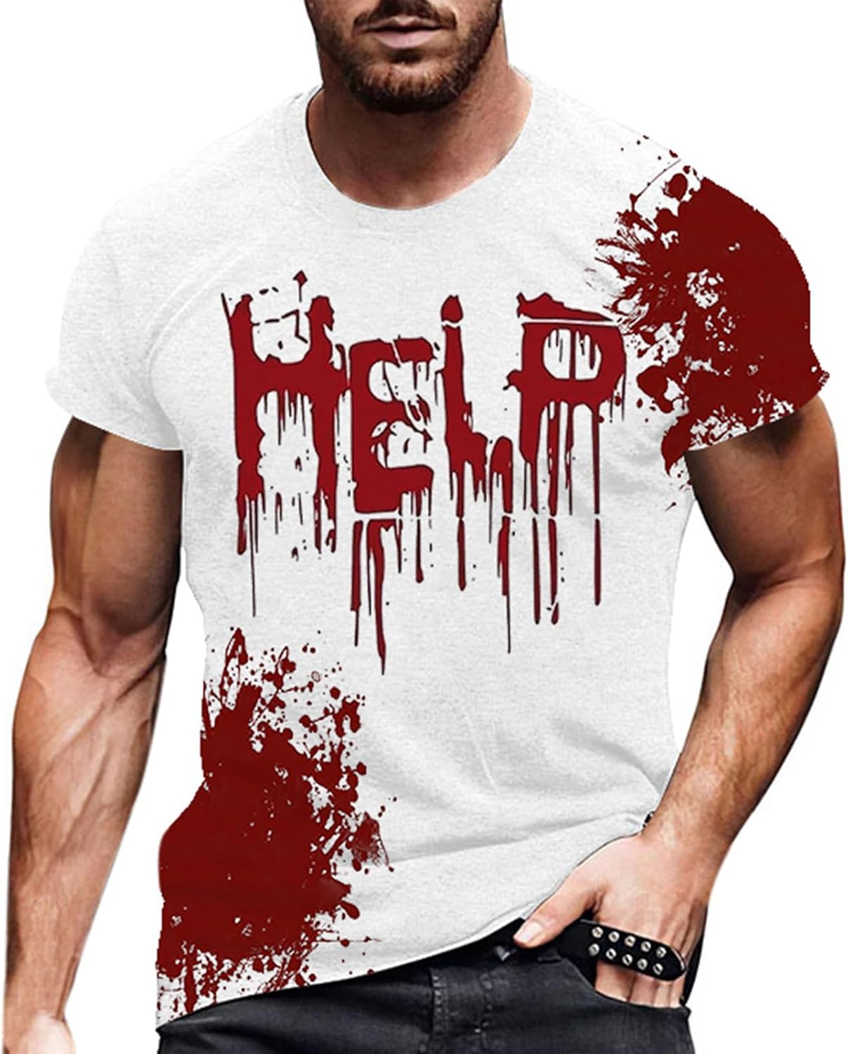 Halloween Horror T-Shirt Herren - Blutige Muster, Übergröße Langarm