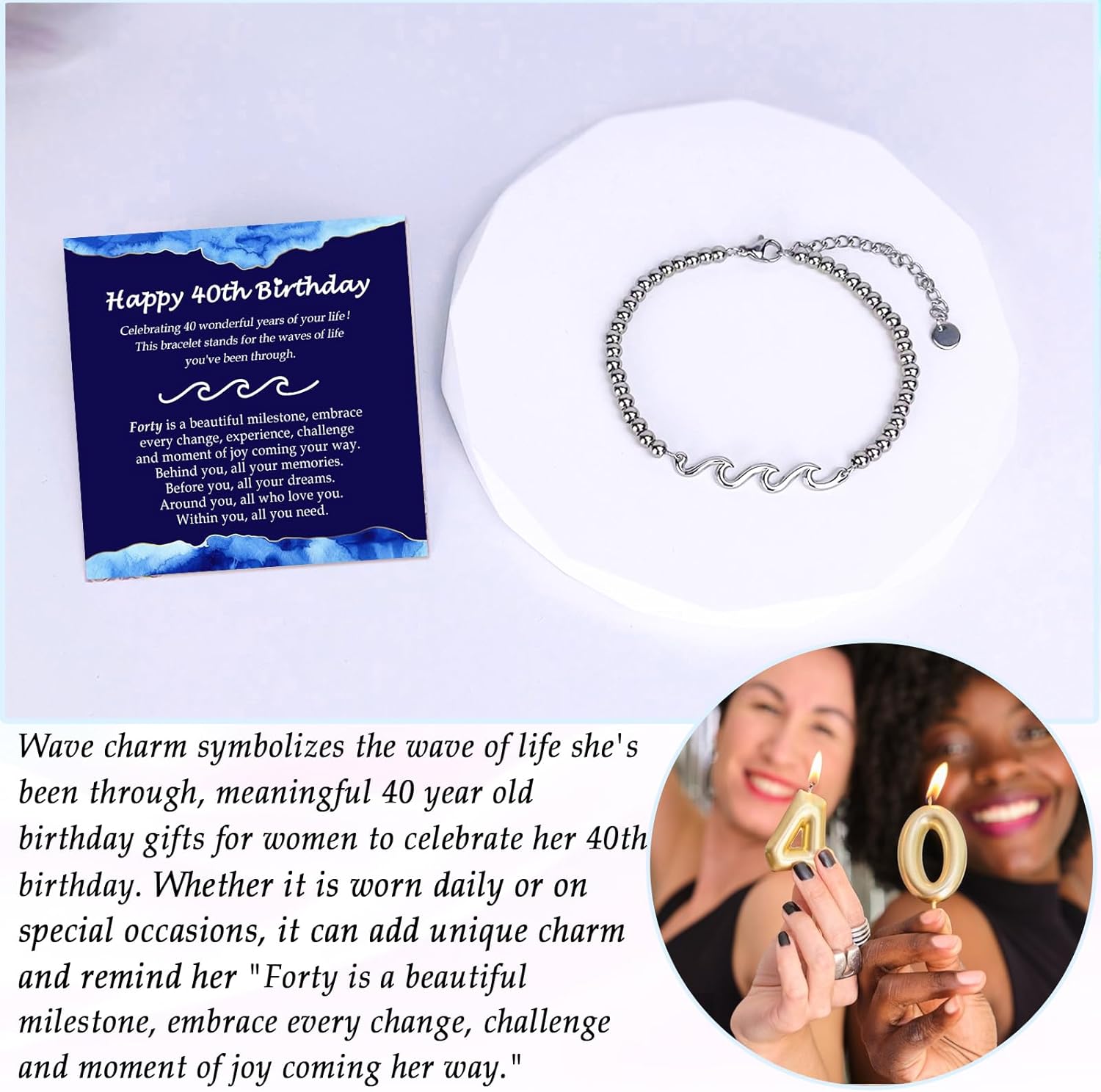 Birthday Gift for Mom Wife Grandma Daughter Friend Bestie Sister, Silver Wave Bracelet Gift for Woman Birthday Gifts Ideas, The Waves of Life We've Through Together Gift for Christmas Mothers Day - Image 3